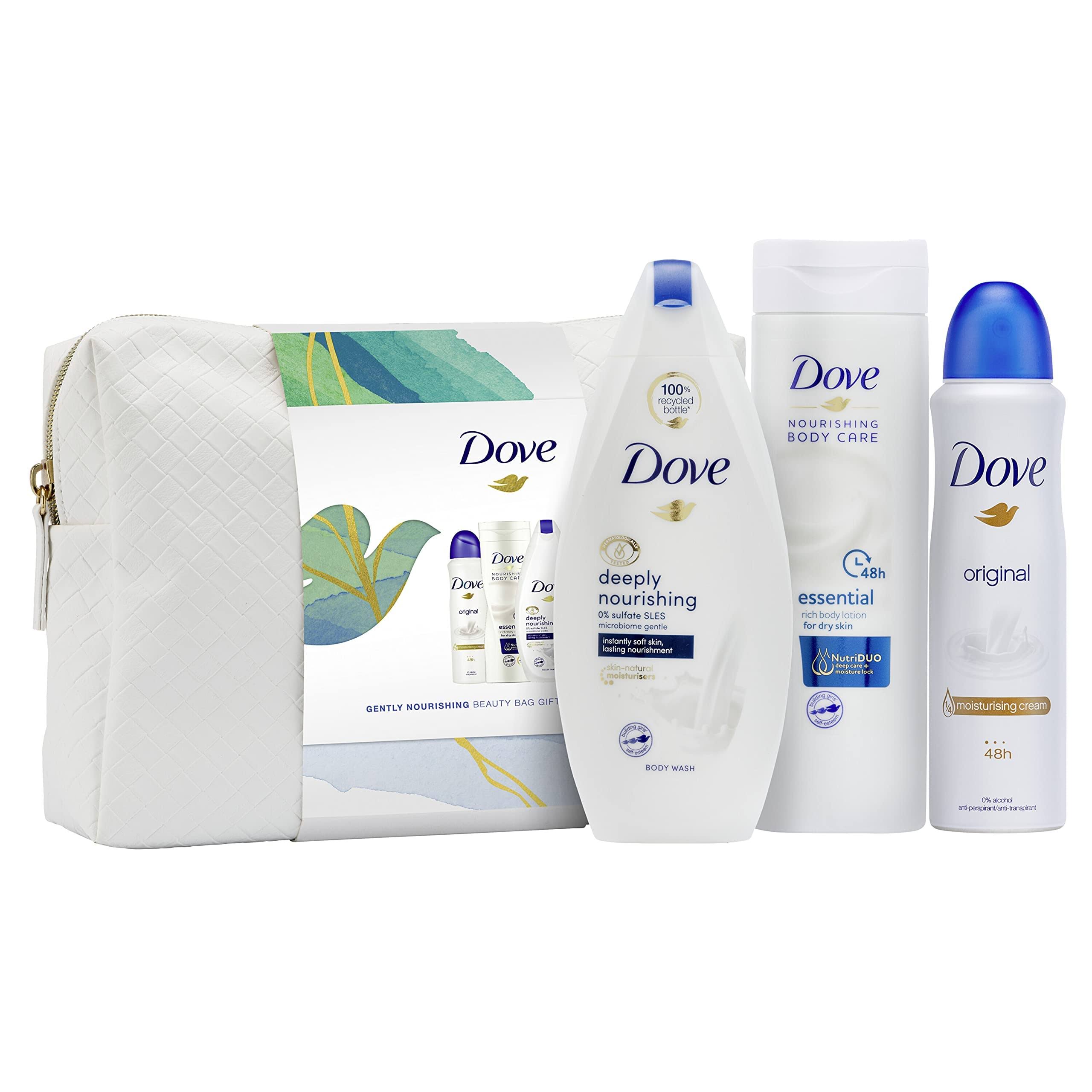 2x Dove Gently Nourishing Beauty Bag Gift Set, Bodywash, Lotion & APA with Washbag White