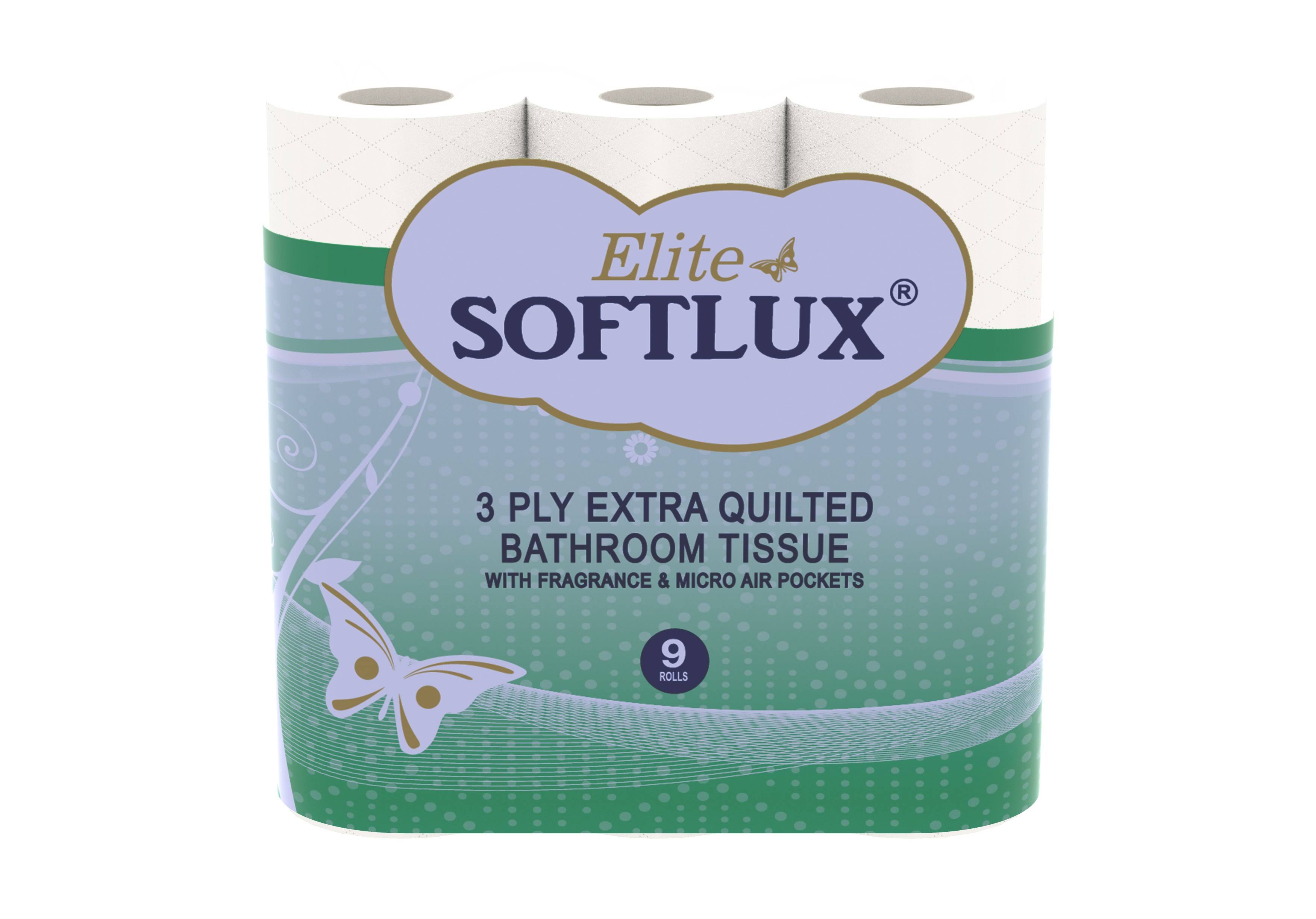 Elite Softlux 3 Ply Extra Quilted Bathroom Tissue - White, 9 Rolls