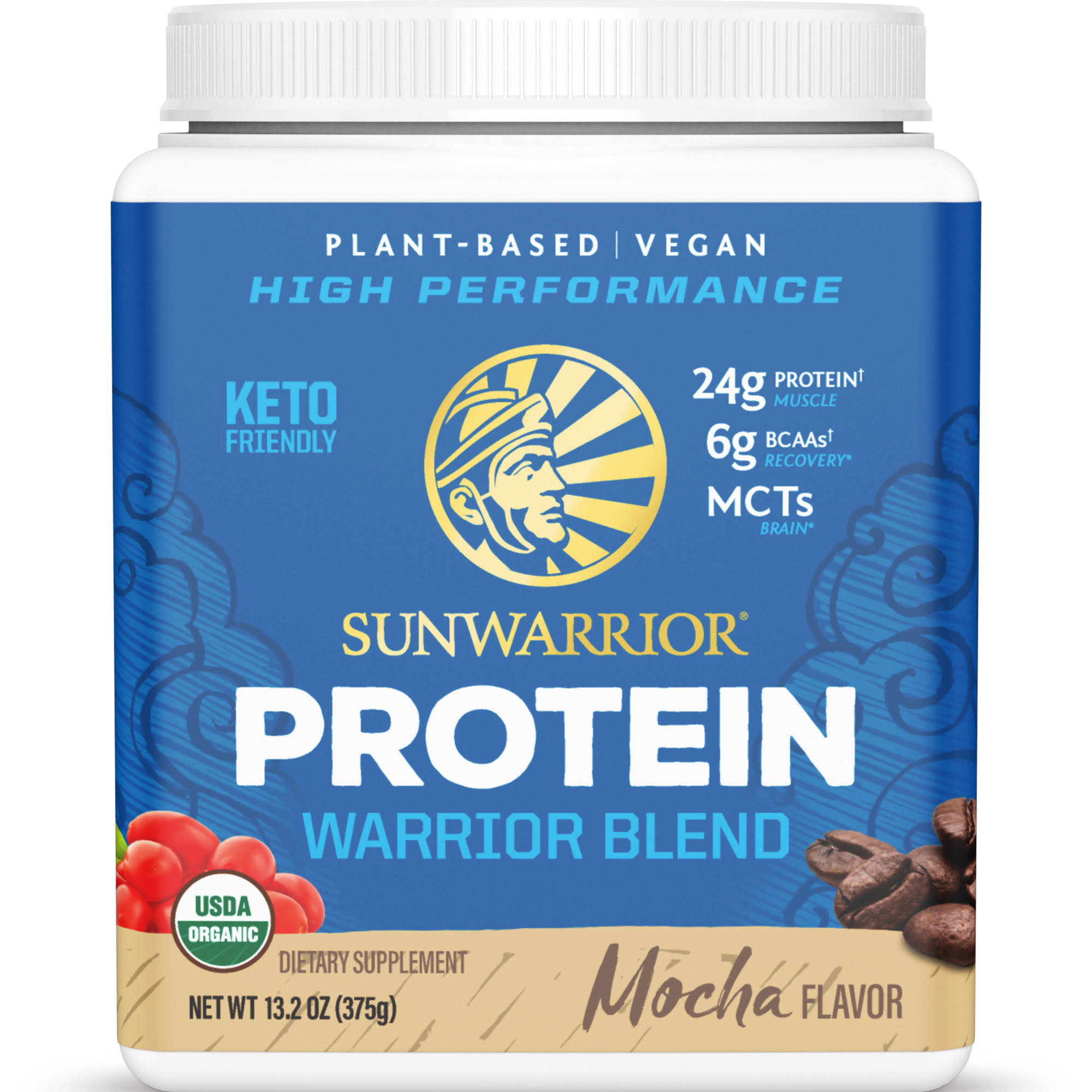Sunwarrior Warrior Blend Plant-Based Organic Protein Mocha Supplement - 13.2oz