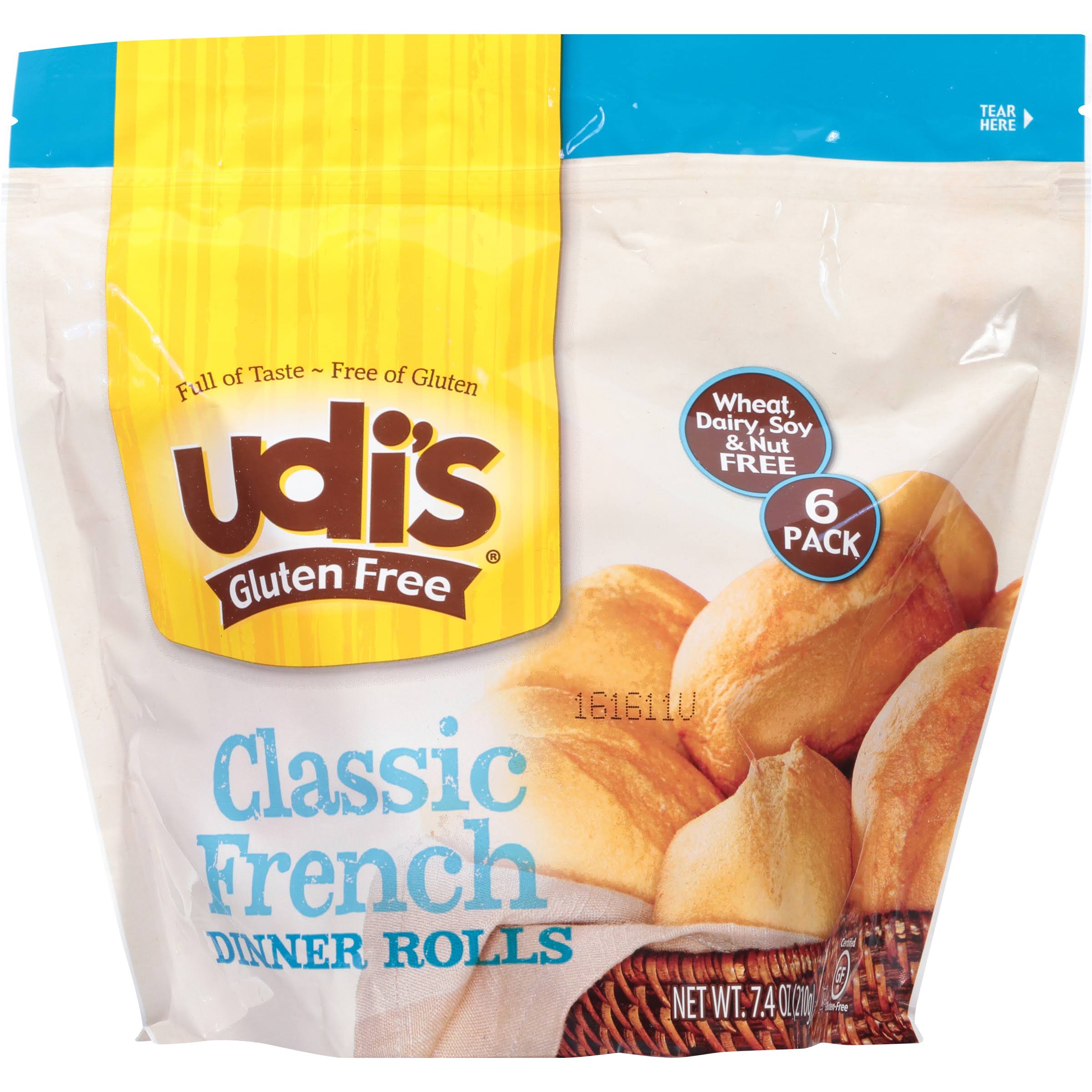 Udi's Gluten-free Classic French Dinner Rolls - 1 Packs Has 6 Rolls
