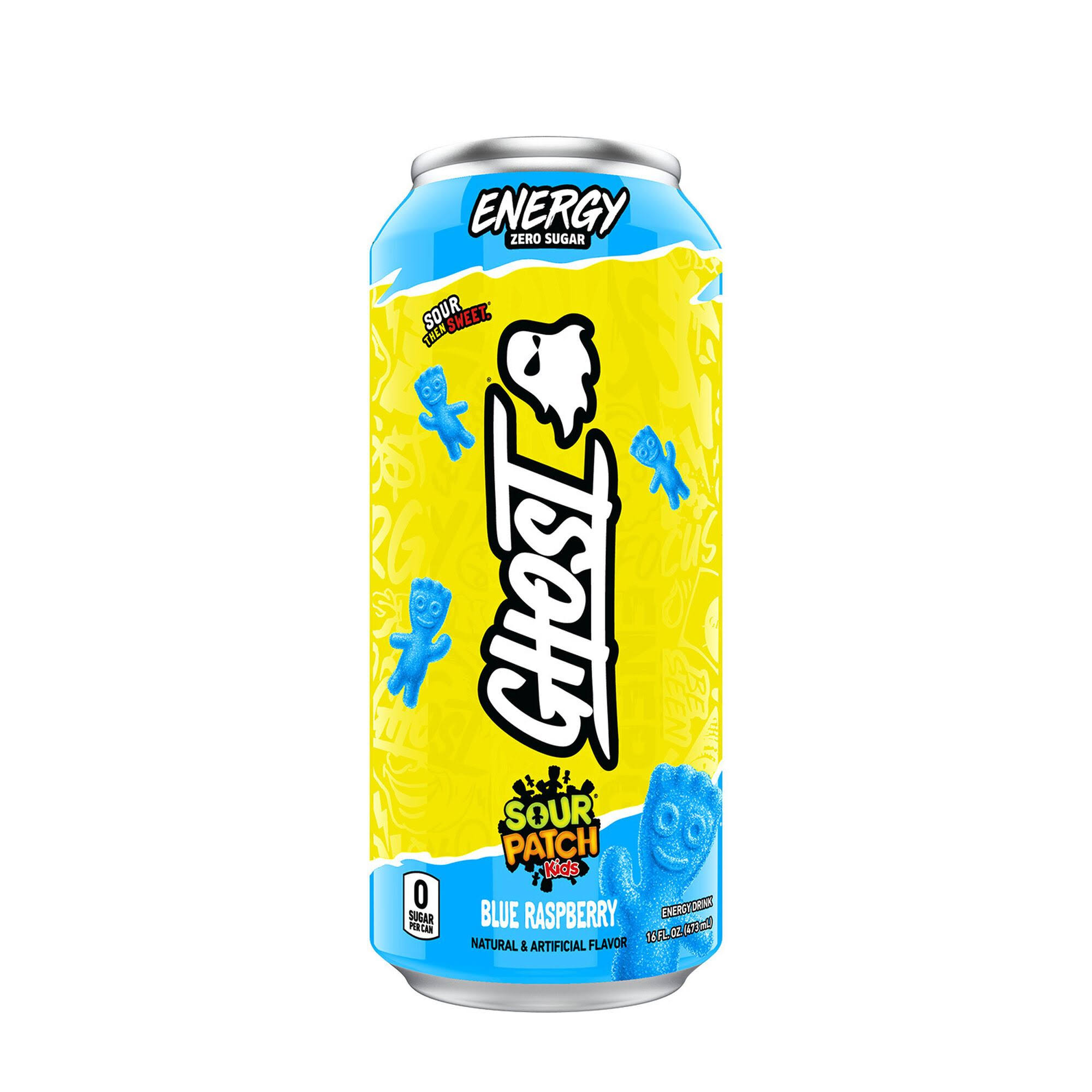 Ghost Sour Patch Kids Energy Drink, Zero Sugar, Blue Raspberry - 16 fl oz