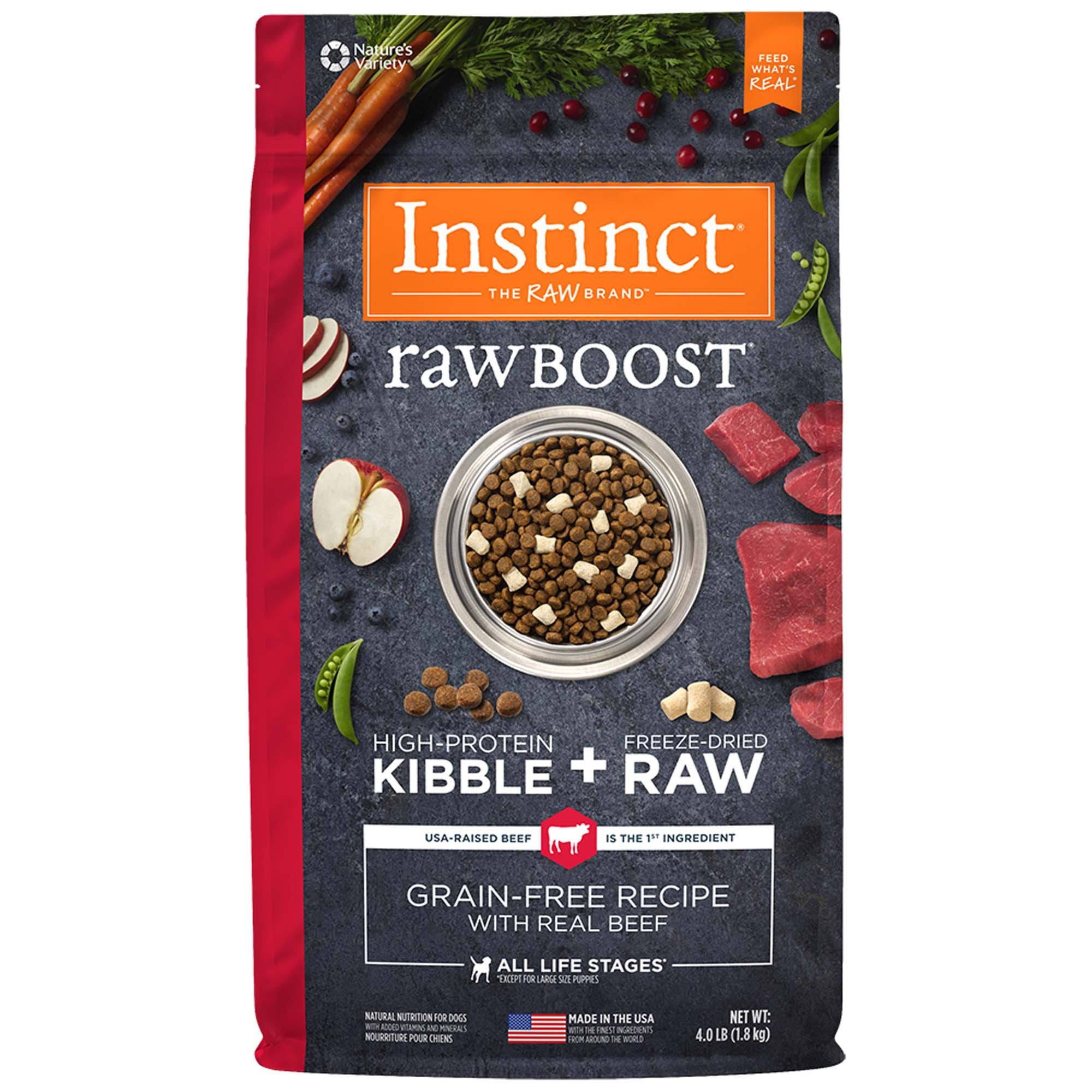 Nature's Variety Instinct Raw Boost Grain Free Recipe with Real Beef Natural Dry Dog Food - 4 lb bag