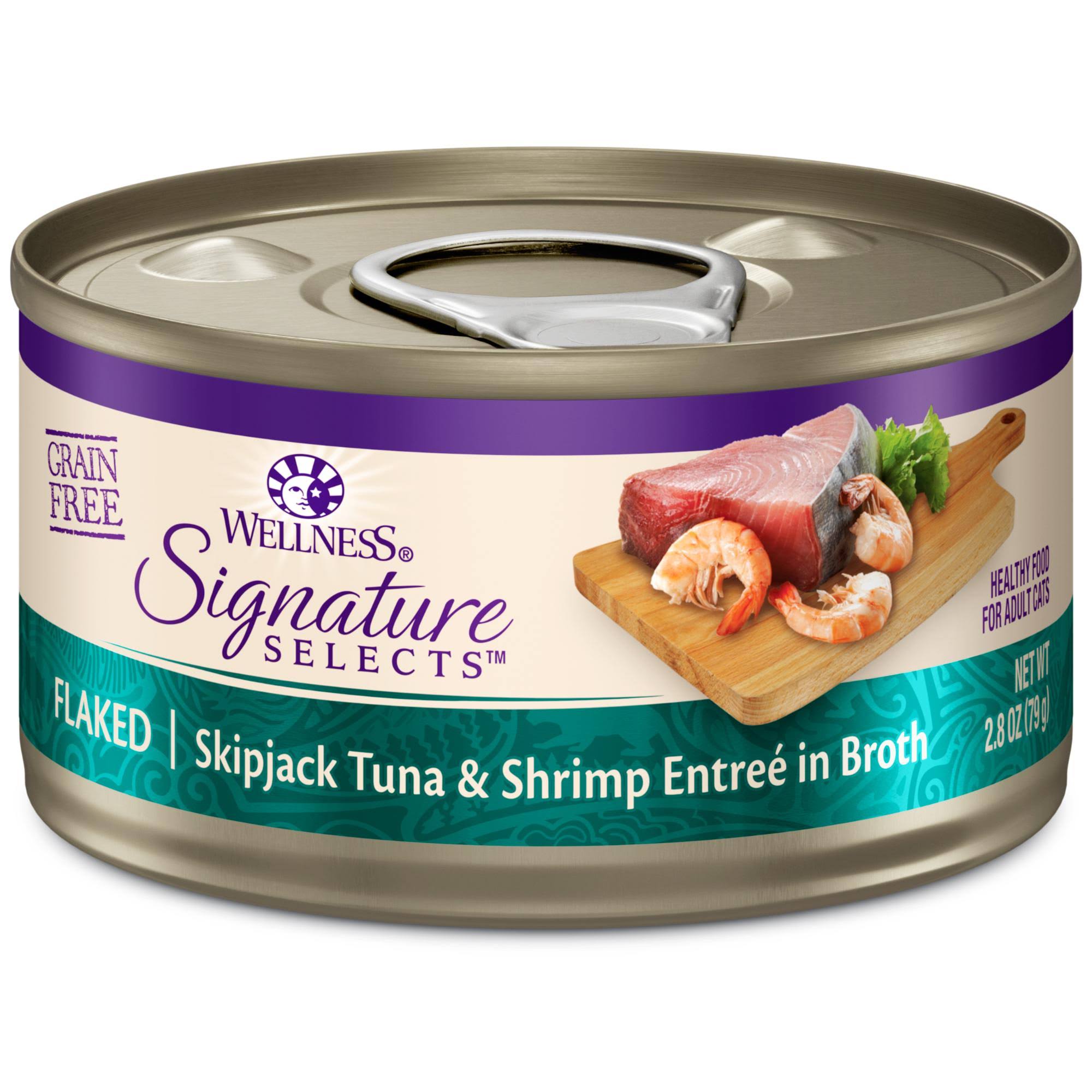 Wellness Signature Selects Grain Free Cat Food - Flaked Skipjack Tuna with Shrimp Entree in Broth
