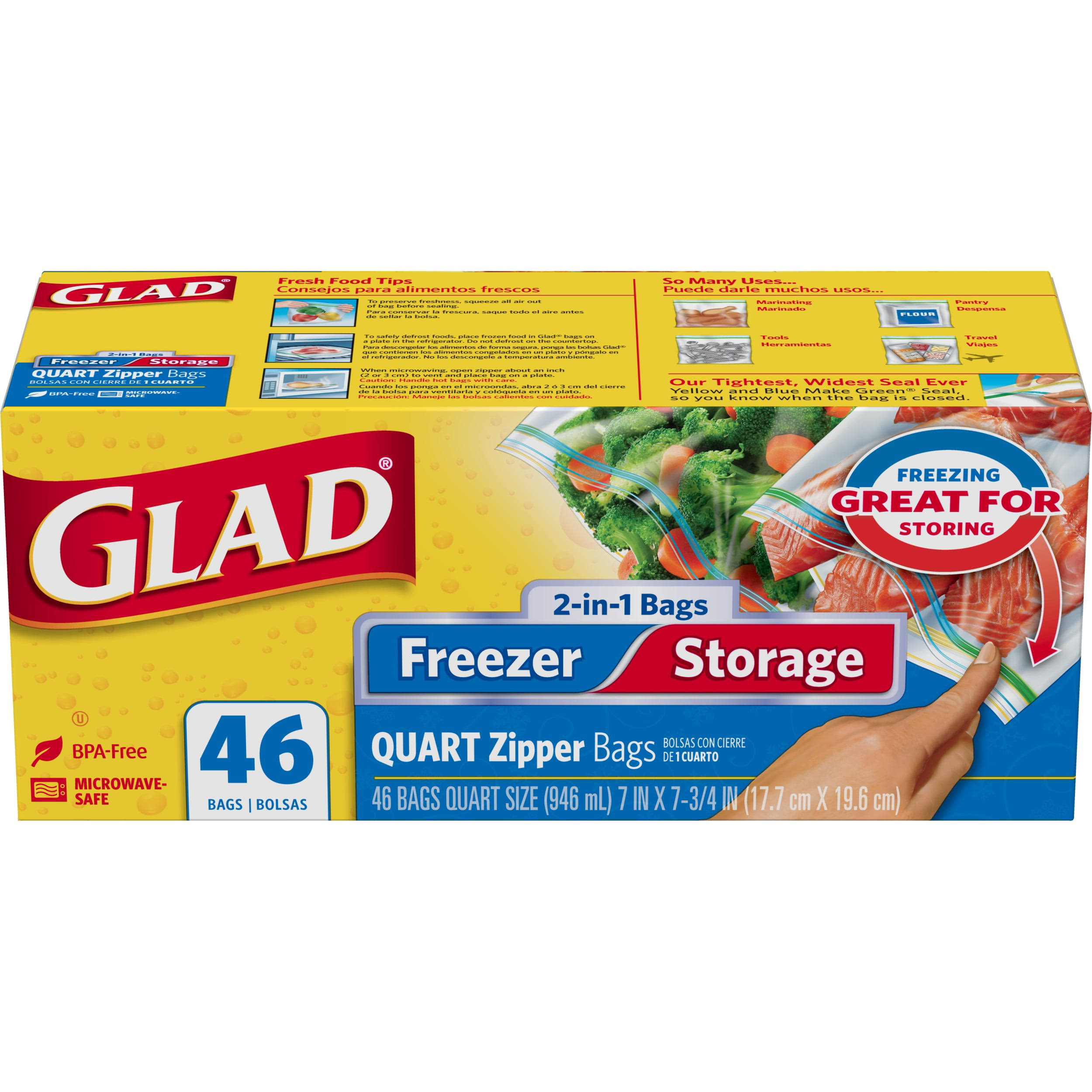 Glad Food Storage and Freezer 2 in 1 Zipper Bags - 46pk