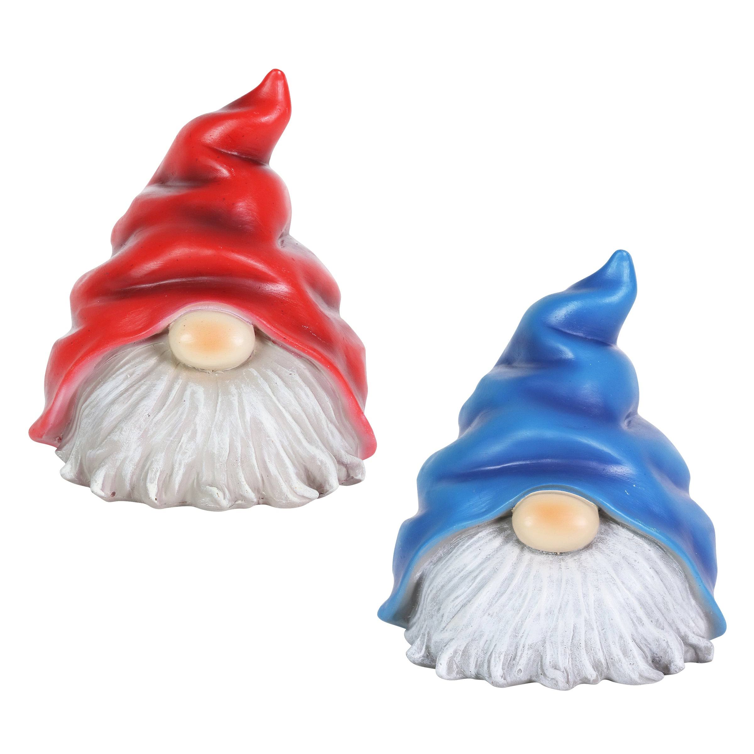 Exhart Solar Blue and Red Hat, 6 in. Gnome Garden Statue (2-Pack)