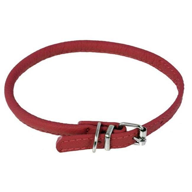 Dogline Leather Dog Collar - Red, 1/2" x 19-22"