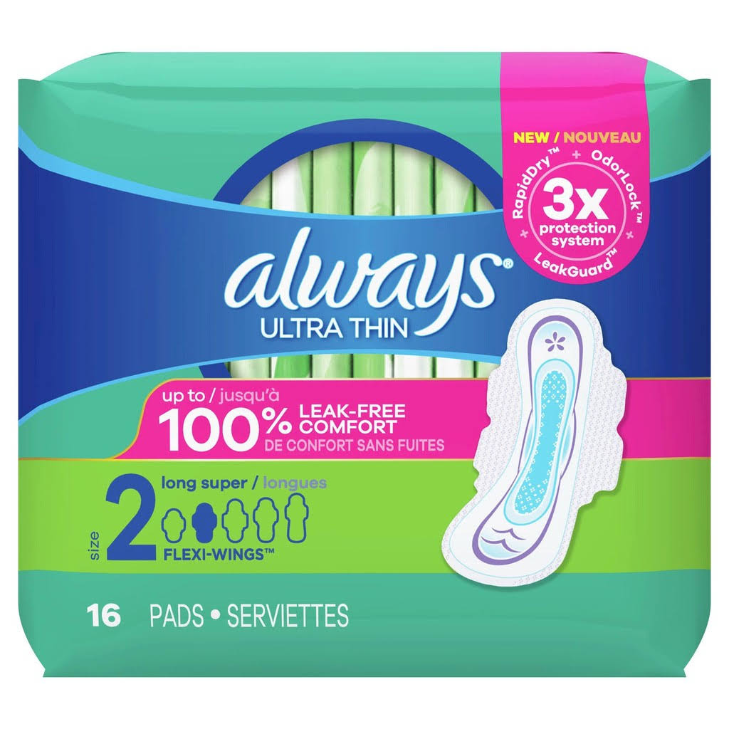 Always Long Super Pads - with Wings, 16 Count