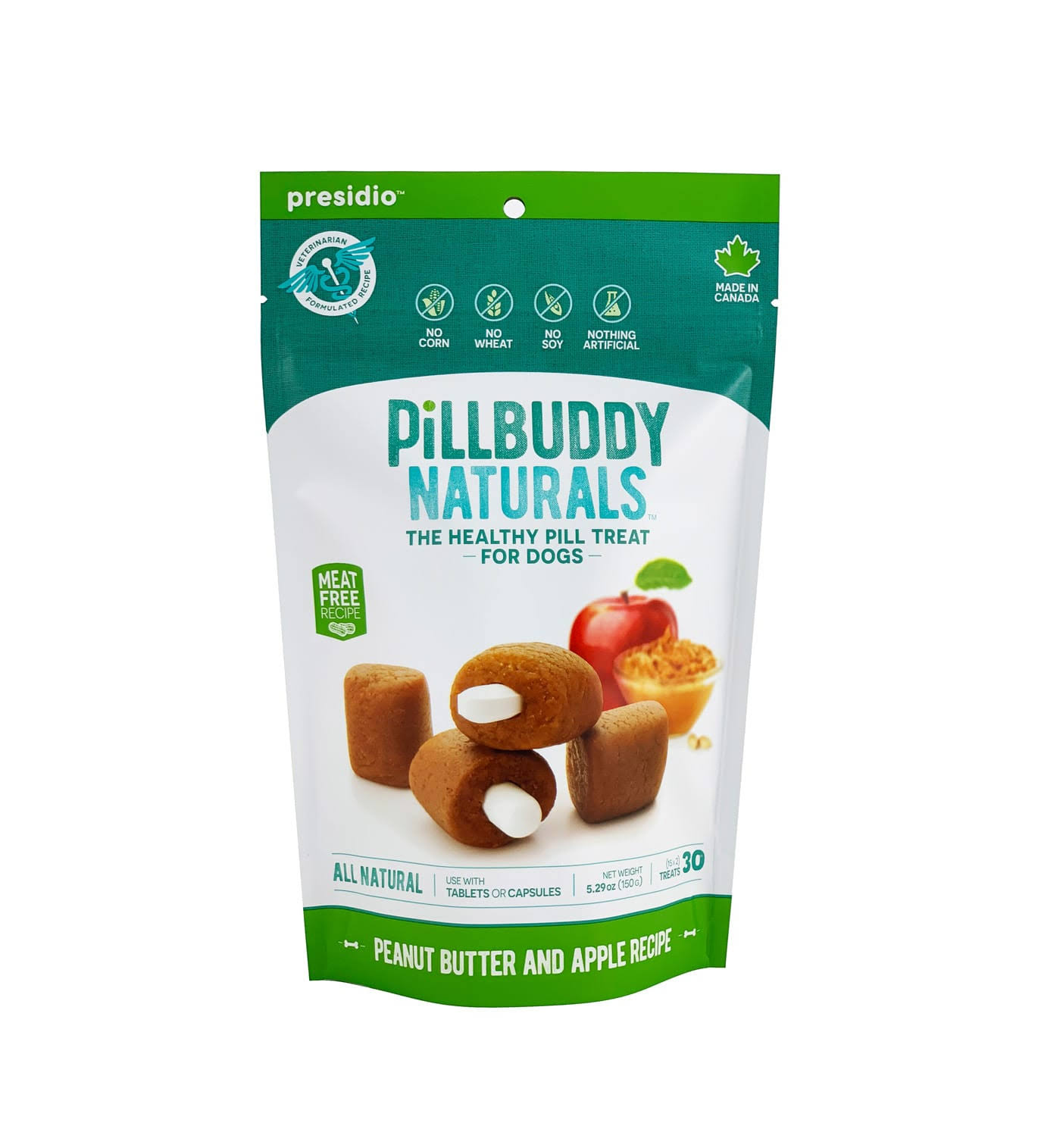 Pill Buddy Naturals Peanut Butter & Apple Recipe for Dogs 1 Pack 30-Count