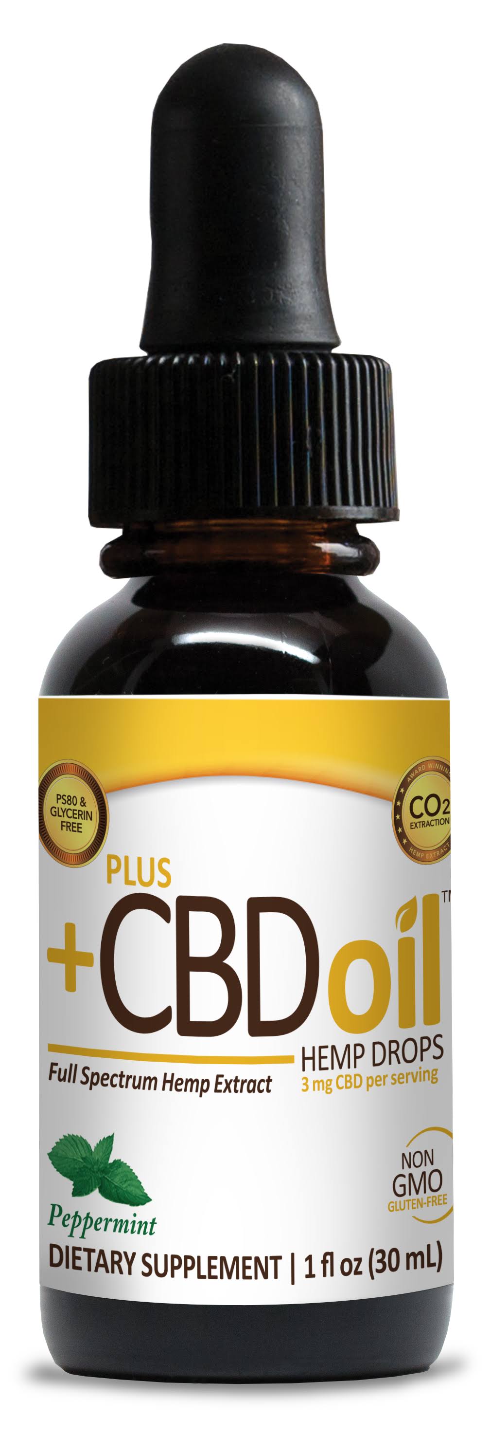 Plus +CBD Oil Gold Formula Drops - Peppermint, 1 fl oz
