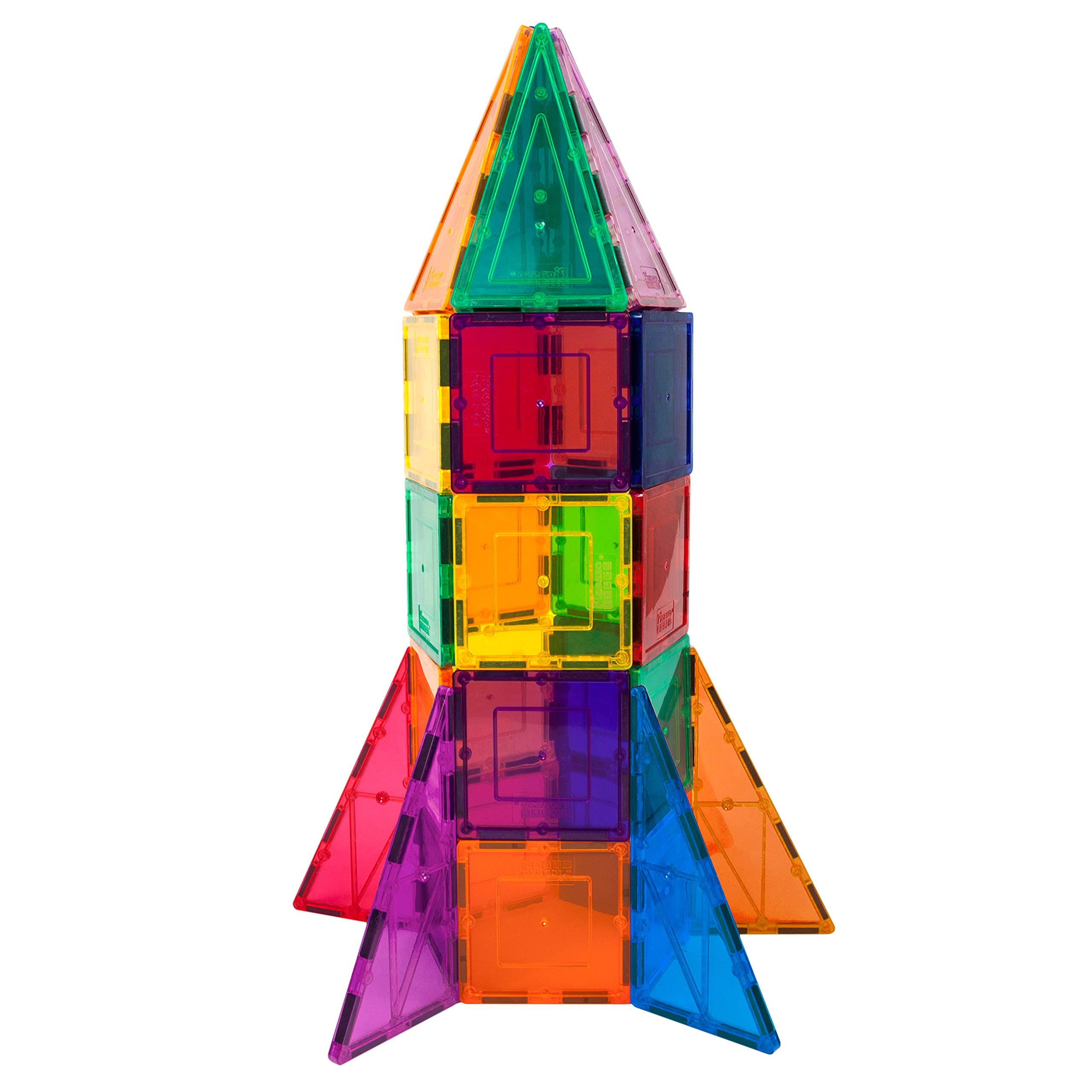 PicassoTiles 32 Piece Magnetic Building Block Rocket Booster Theme Set