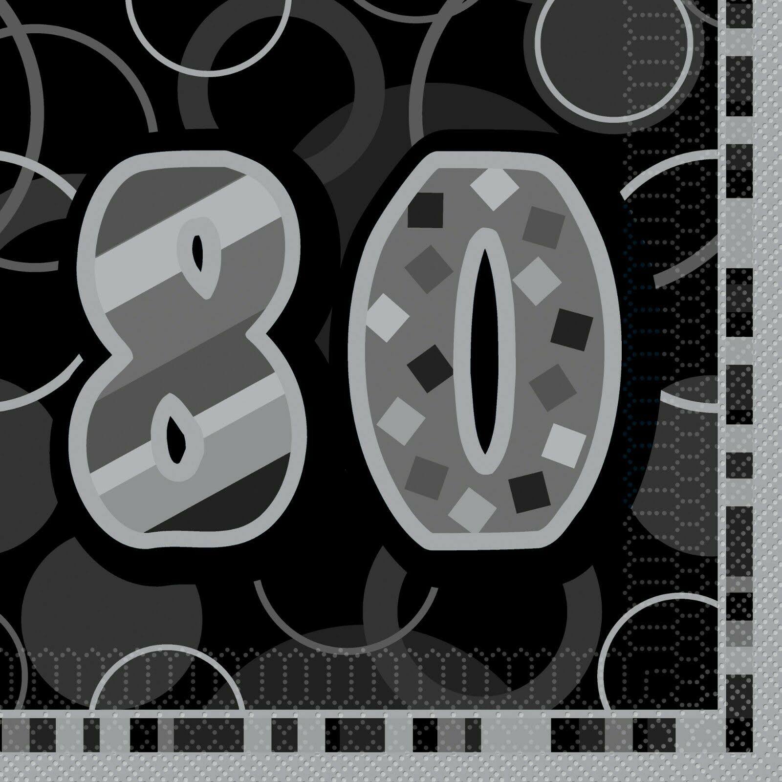 Glitz 80th Birthday Paper Napkins - Black, Pack of 16