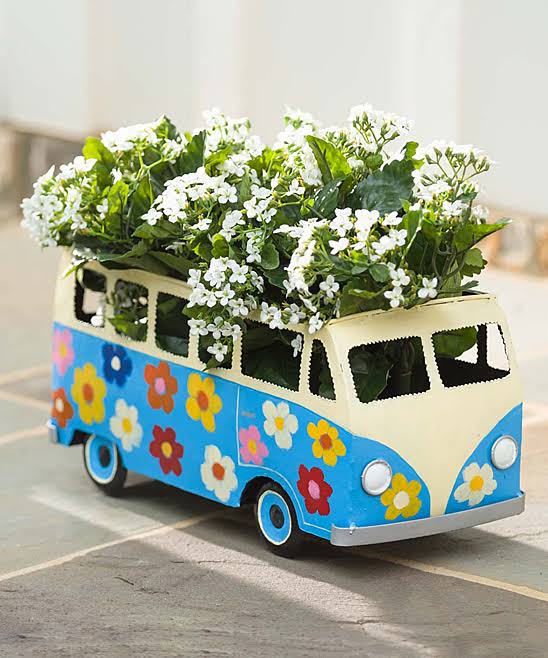 Plow & Hearth Blue Flower Power Bus Planter One-Size