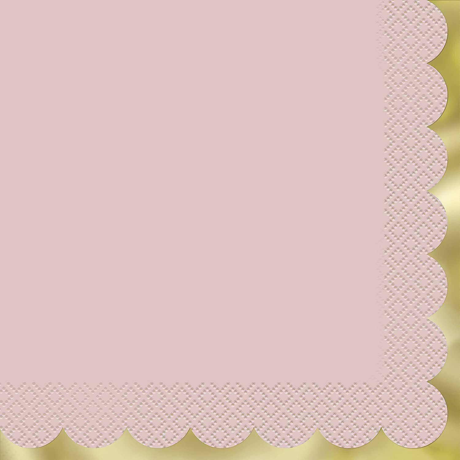 Unique Spring Pink Beverage Napkin With Gold Trim - - Size 16 count
