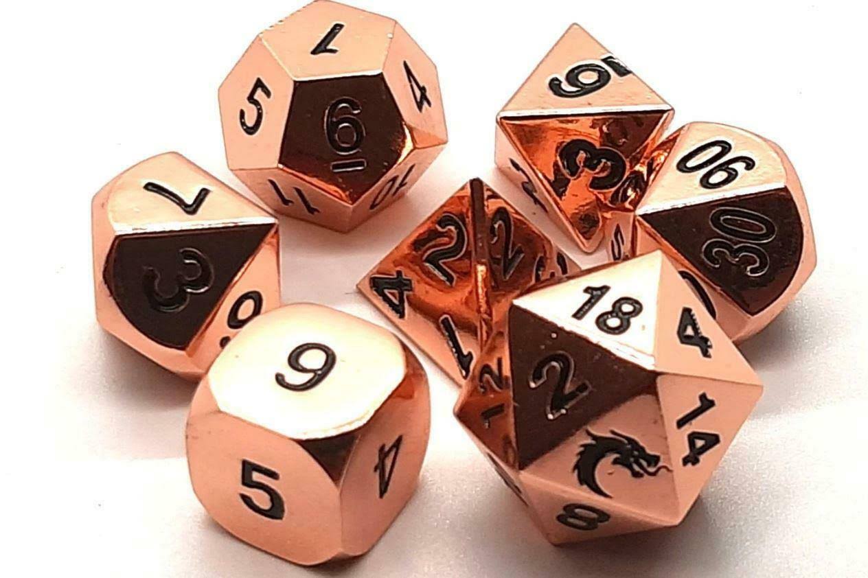 Old School Dice Metal RPG dice Poly Set - Shiny Copper (7) New