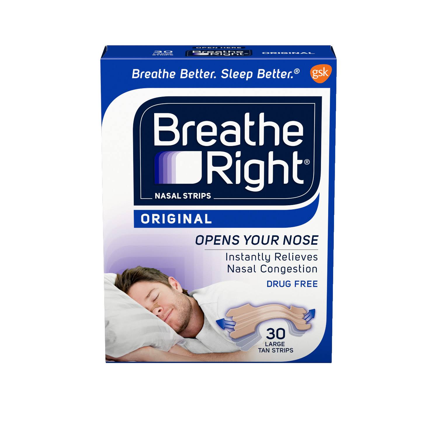 GSK Breathe Right Tan Nasal Strips - Original, Large, x30