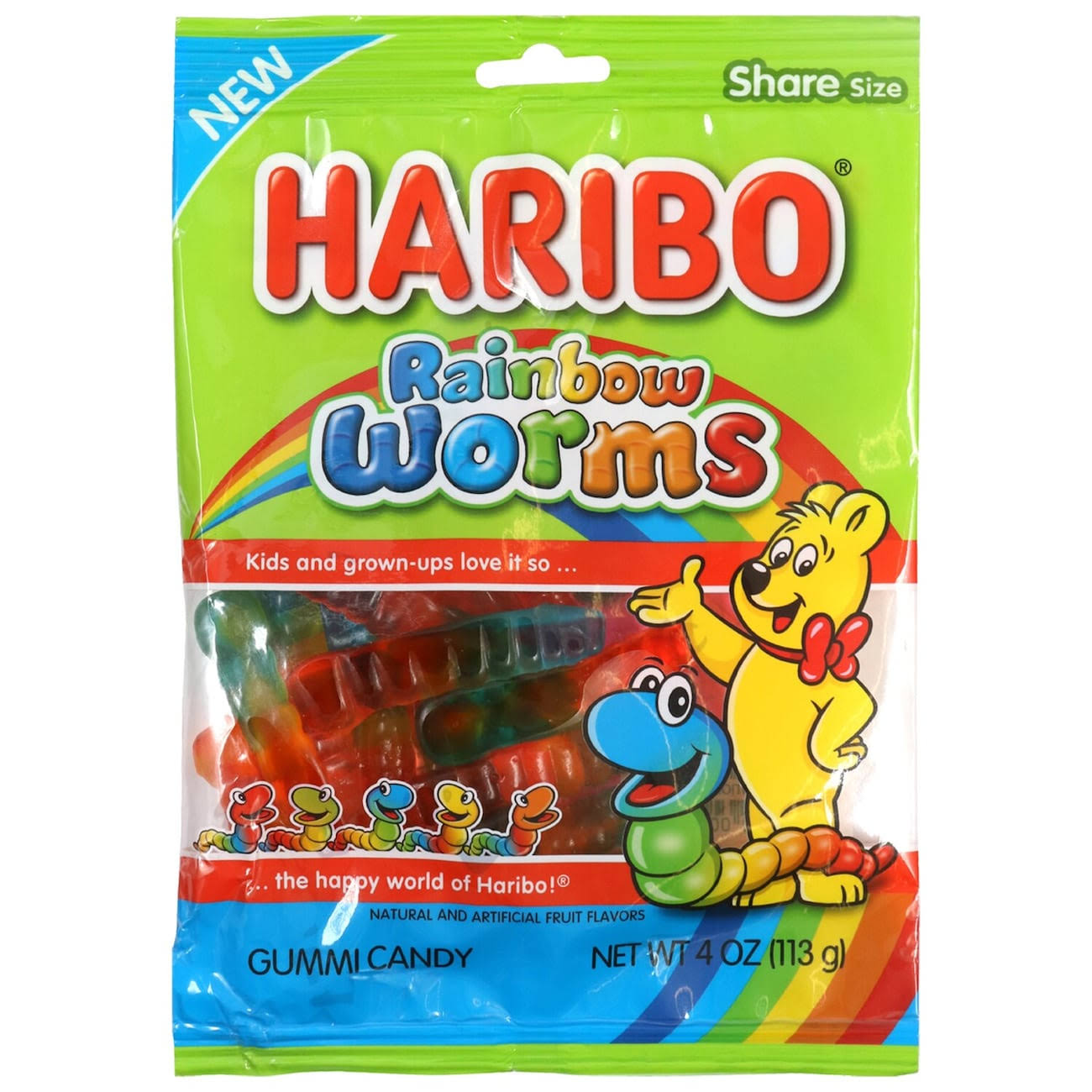 Haribo Rainbow Worms Gummi Candy, 4-oz. Bags