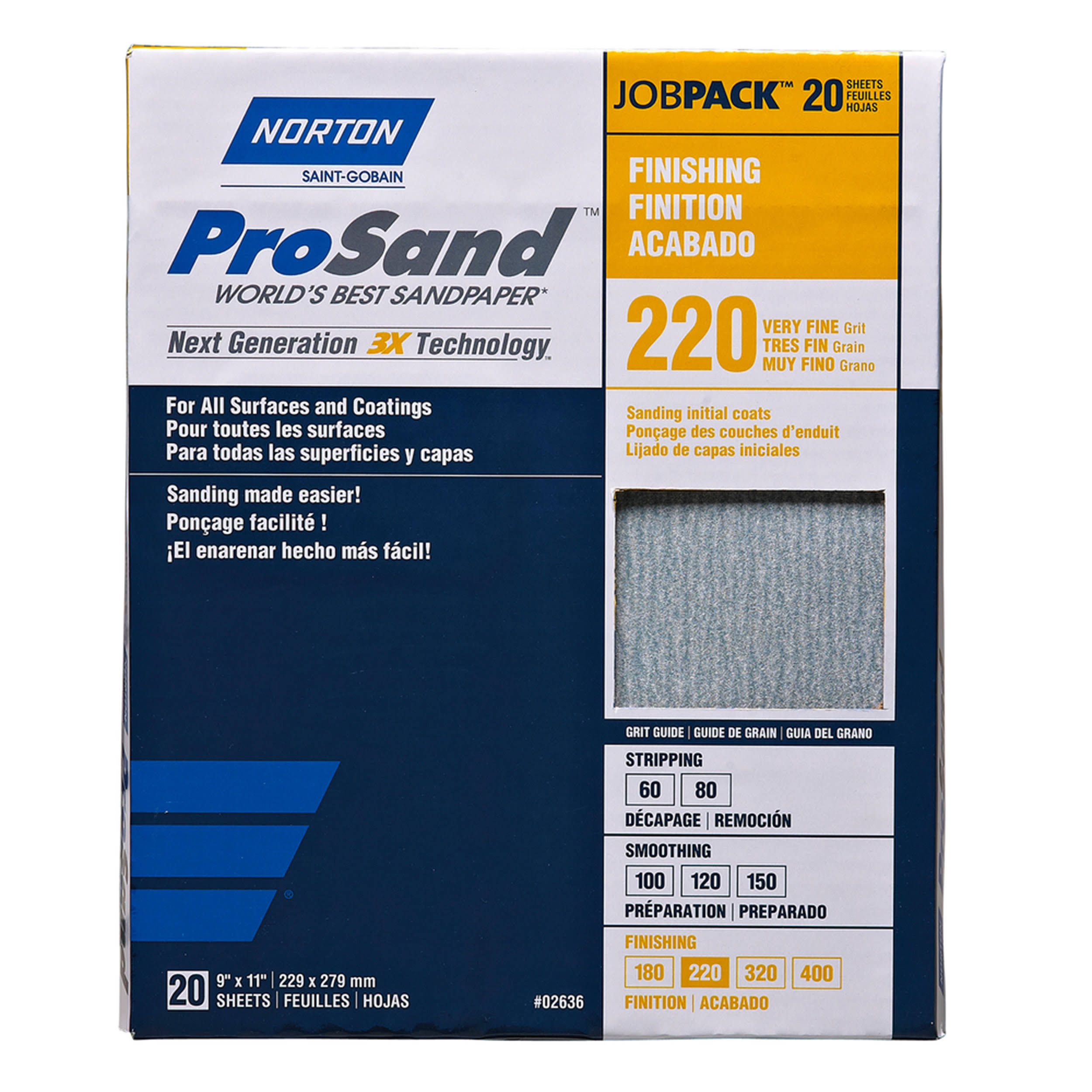 Norton ProSand 07660768167 Sanding Sheet, 220-Grit, Paper Backing, Aluminum Oxide, Tan