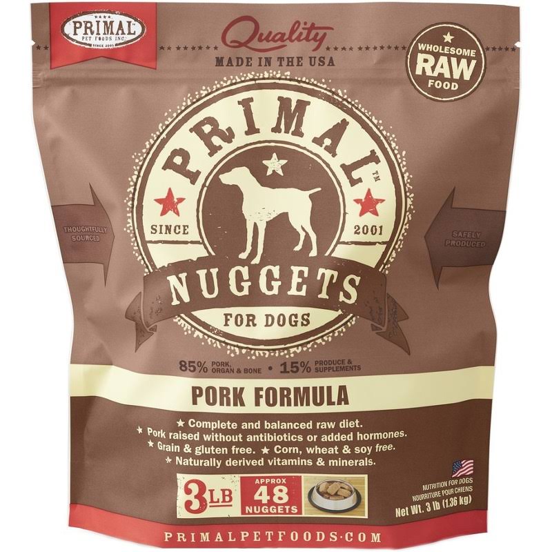 Primal Raw Frozen Nuggets Pork Formula Dog Food, 3-lb