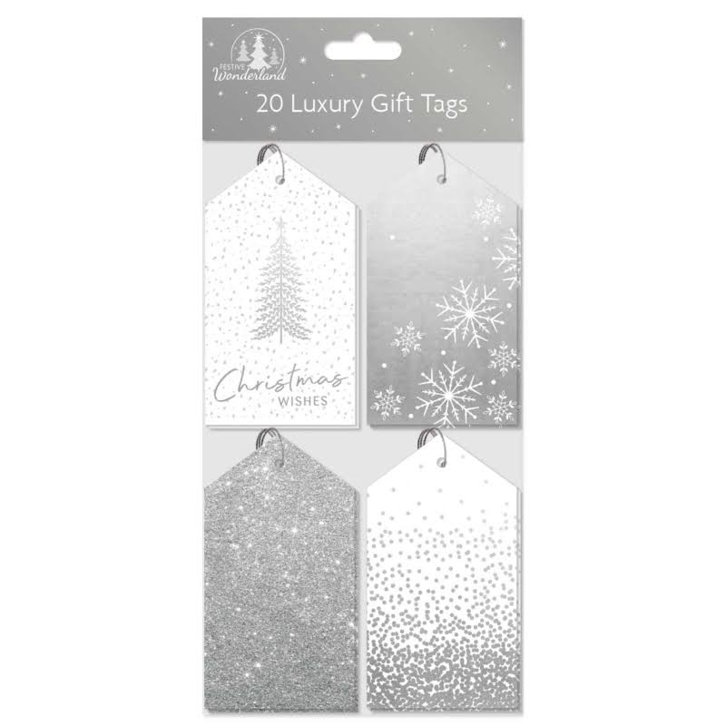 Festive Wonderland Luxury Gift Tags, Silver - Pack of 20