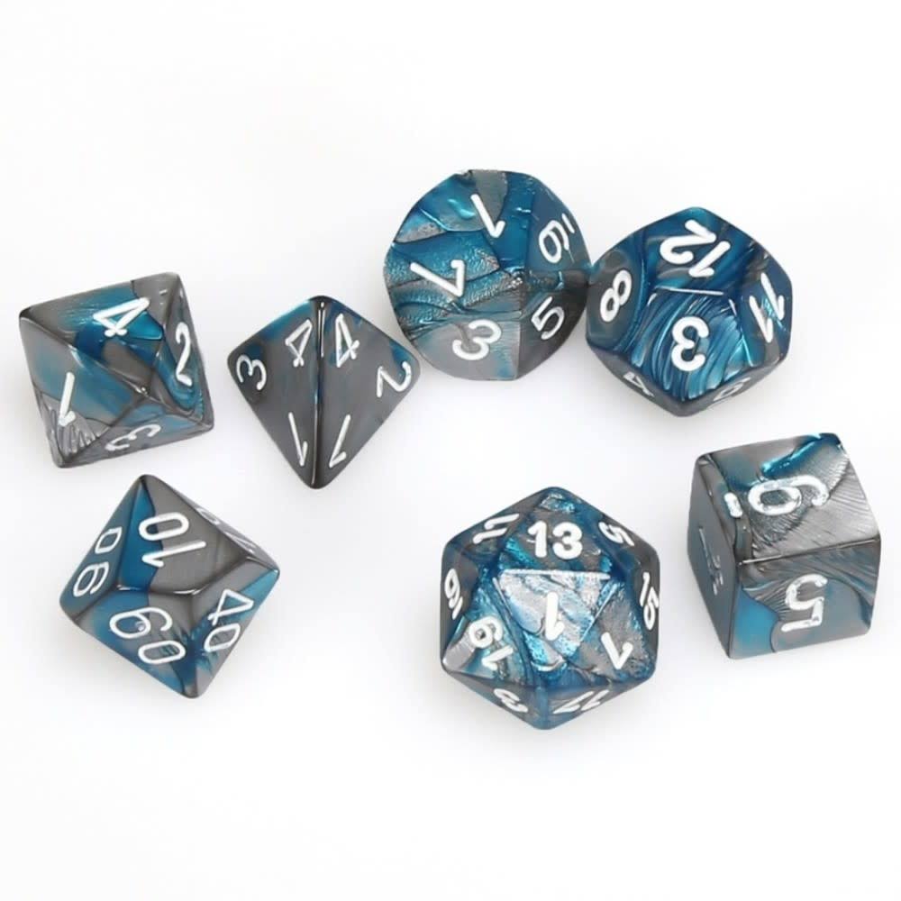 Chessex Gemini Poly 7 Dice Set: Steel-teal/white