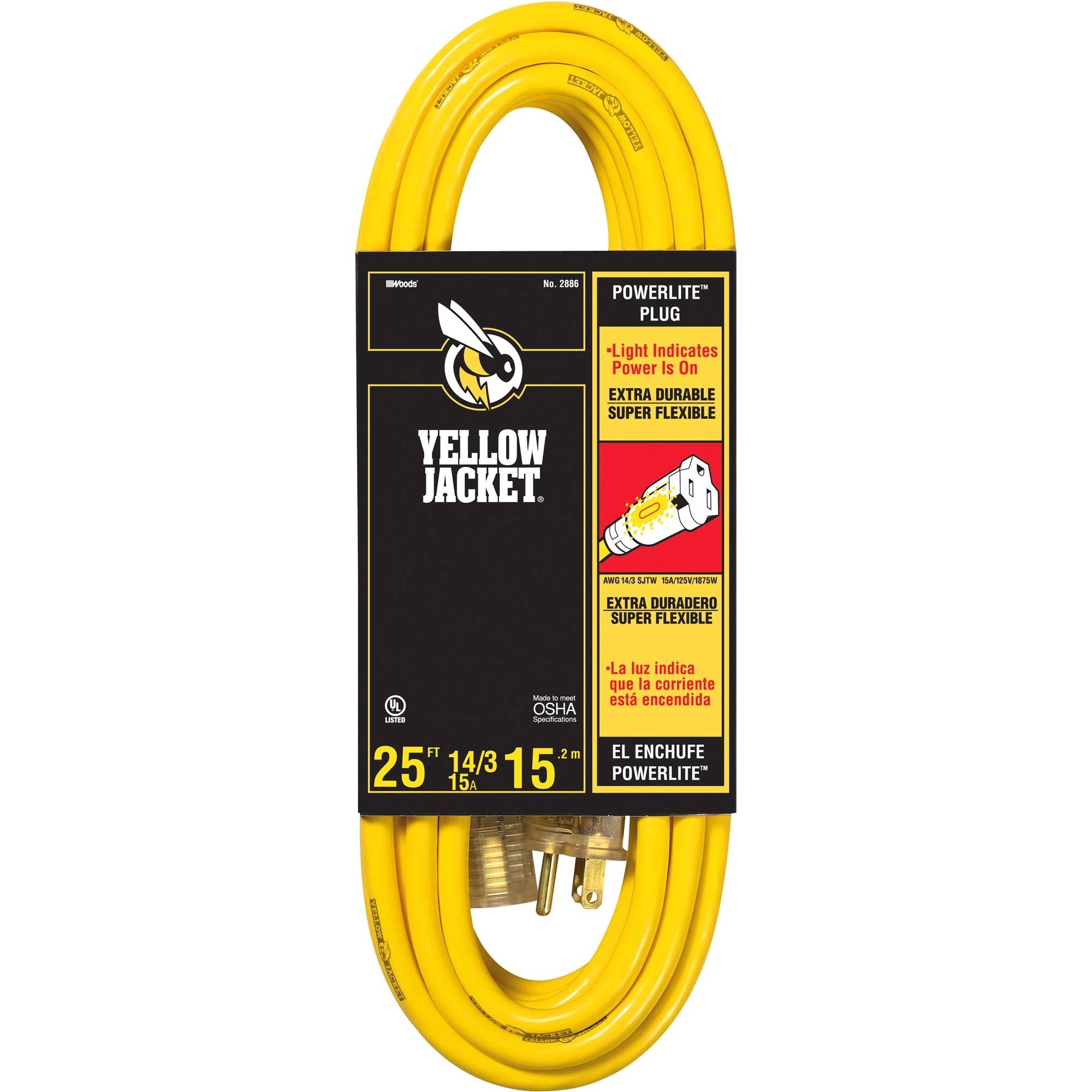 Yellow Jacket Heavy Duty Contractor Extension Cord - 15 Amp, with Lighted Ends, 25'