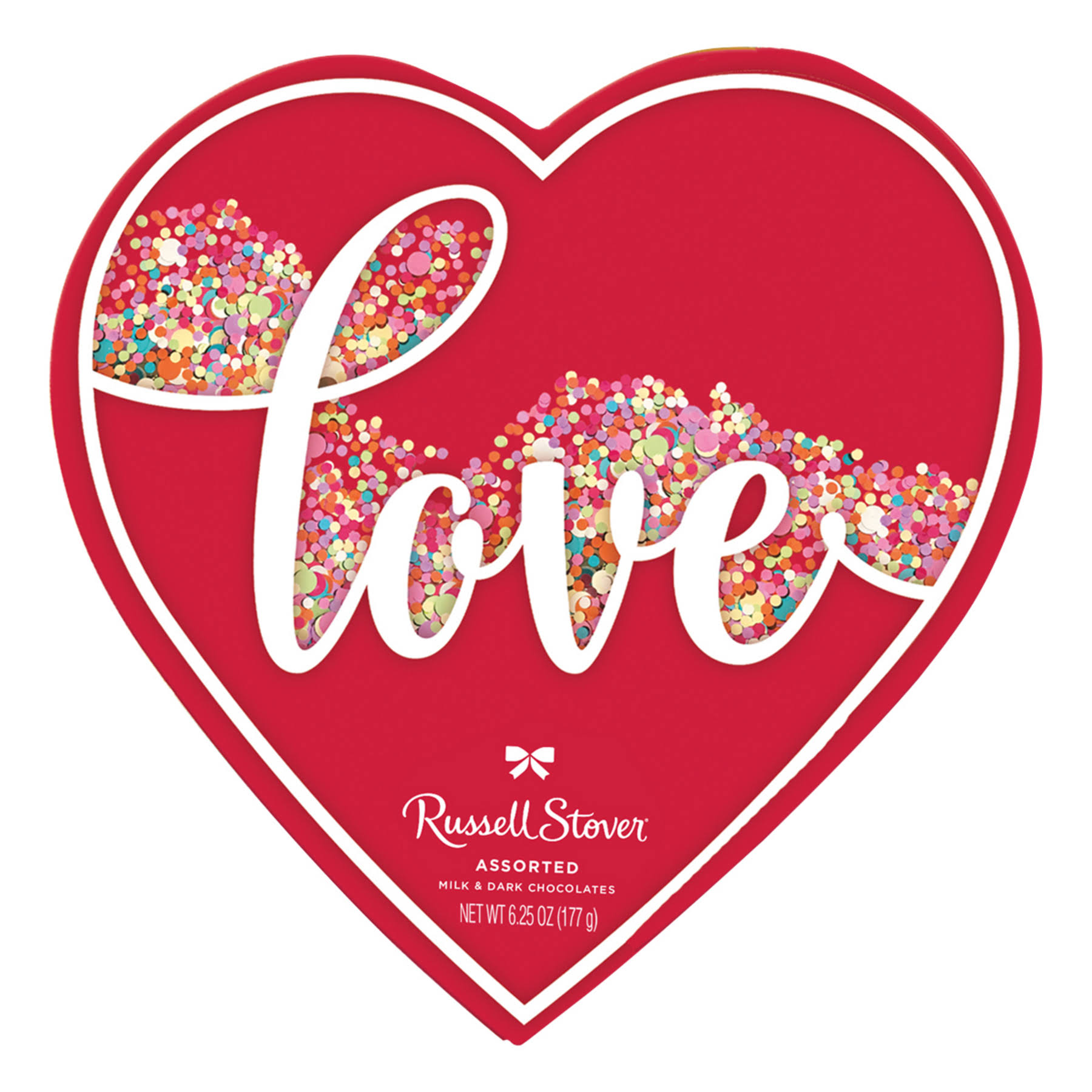 Russell Stover Assorted Chocolates Candy Love Confetti Valentine Heart 6.25 oz Package