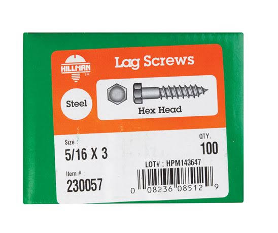 The Hillman Group 230057 Hex Lag Screw - 5/16" x 3", Zinc, 100pk