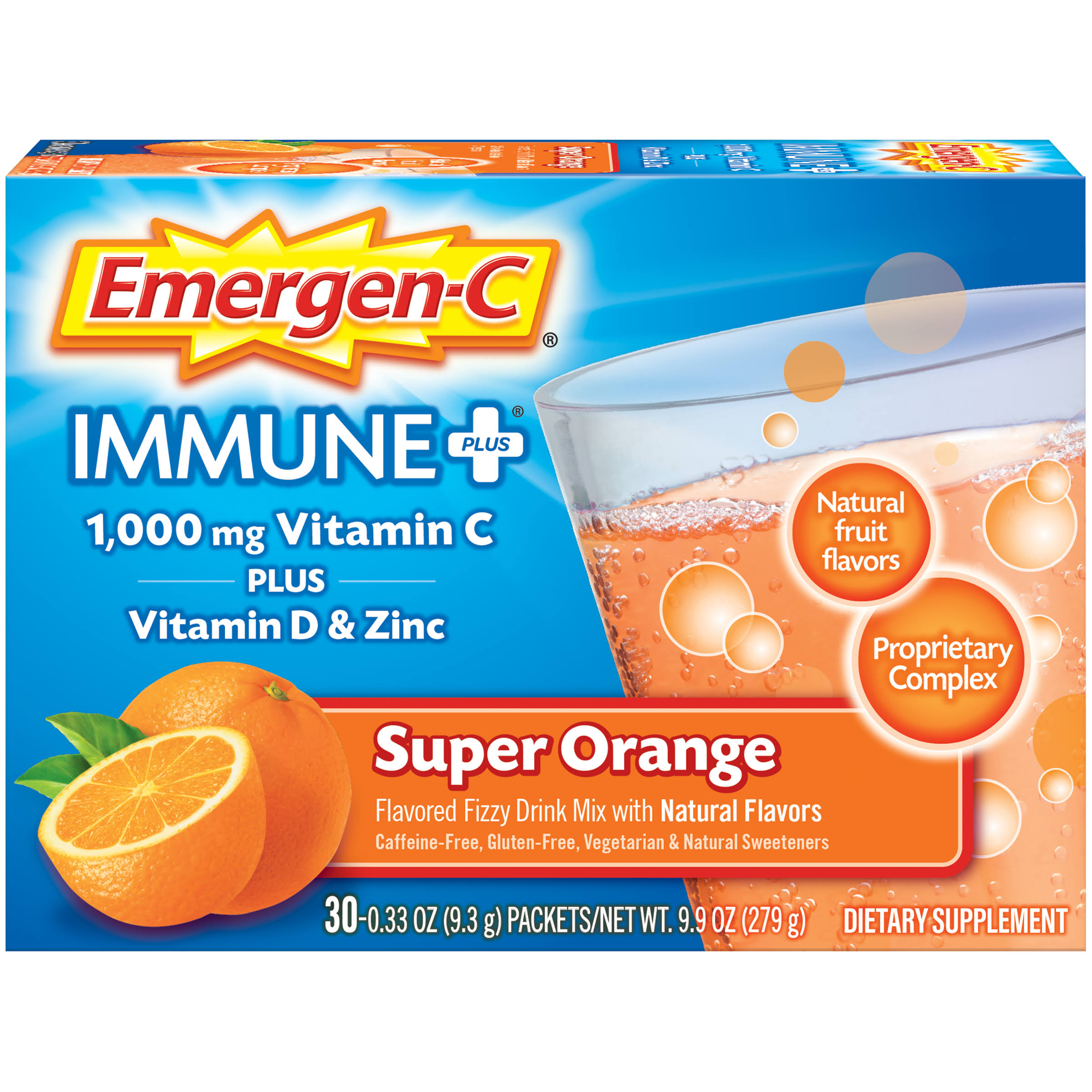 Emergen-C Immune Plus System Support with Vitamin D - Super Orange, 30 Packets