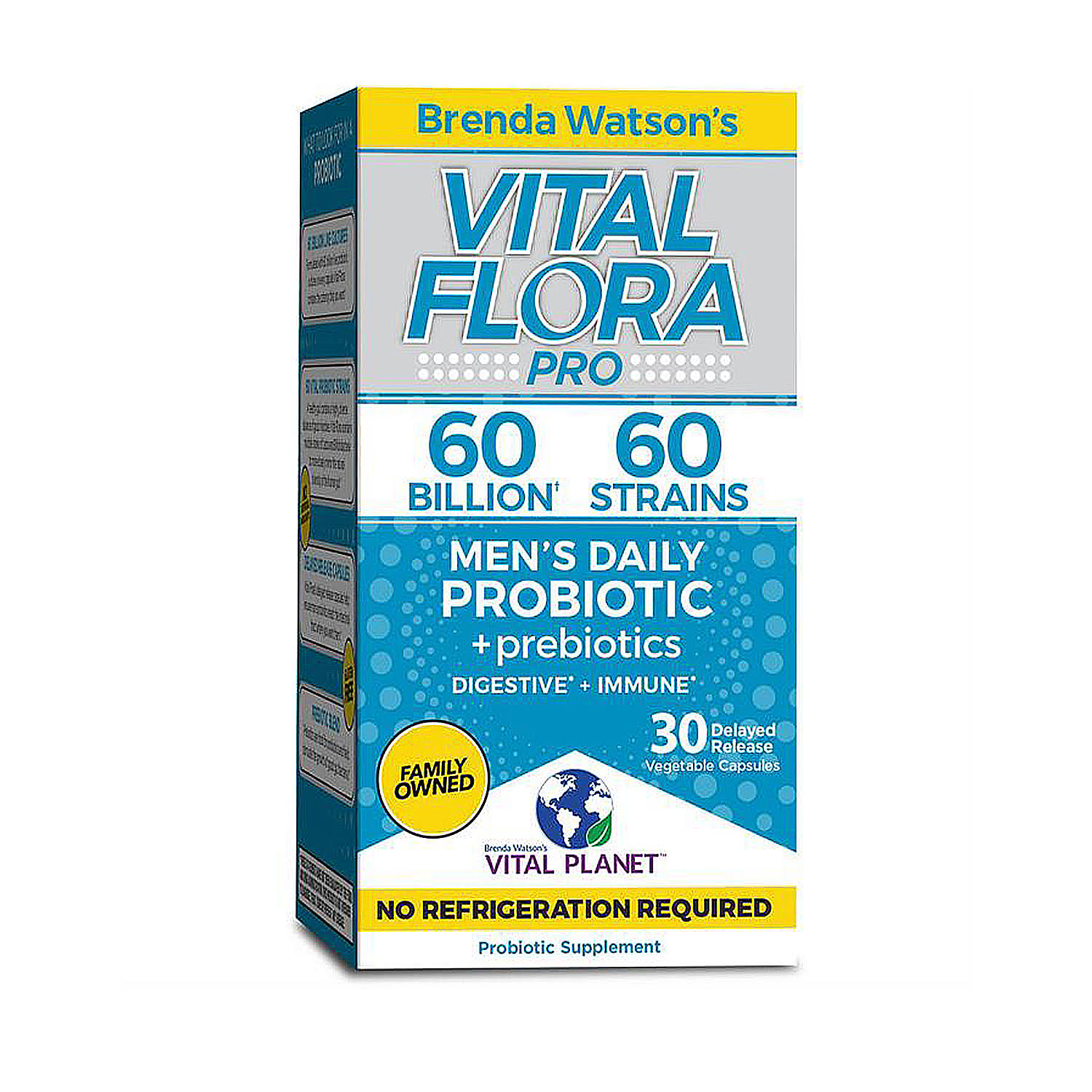 Vital Flora Pro Men's Daily Probiotic + Prebiotic - 60 Billion CFUs (30 Vegetable Capsules)