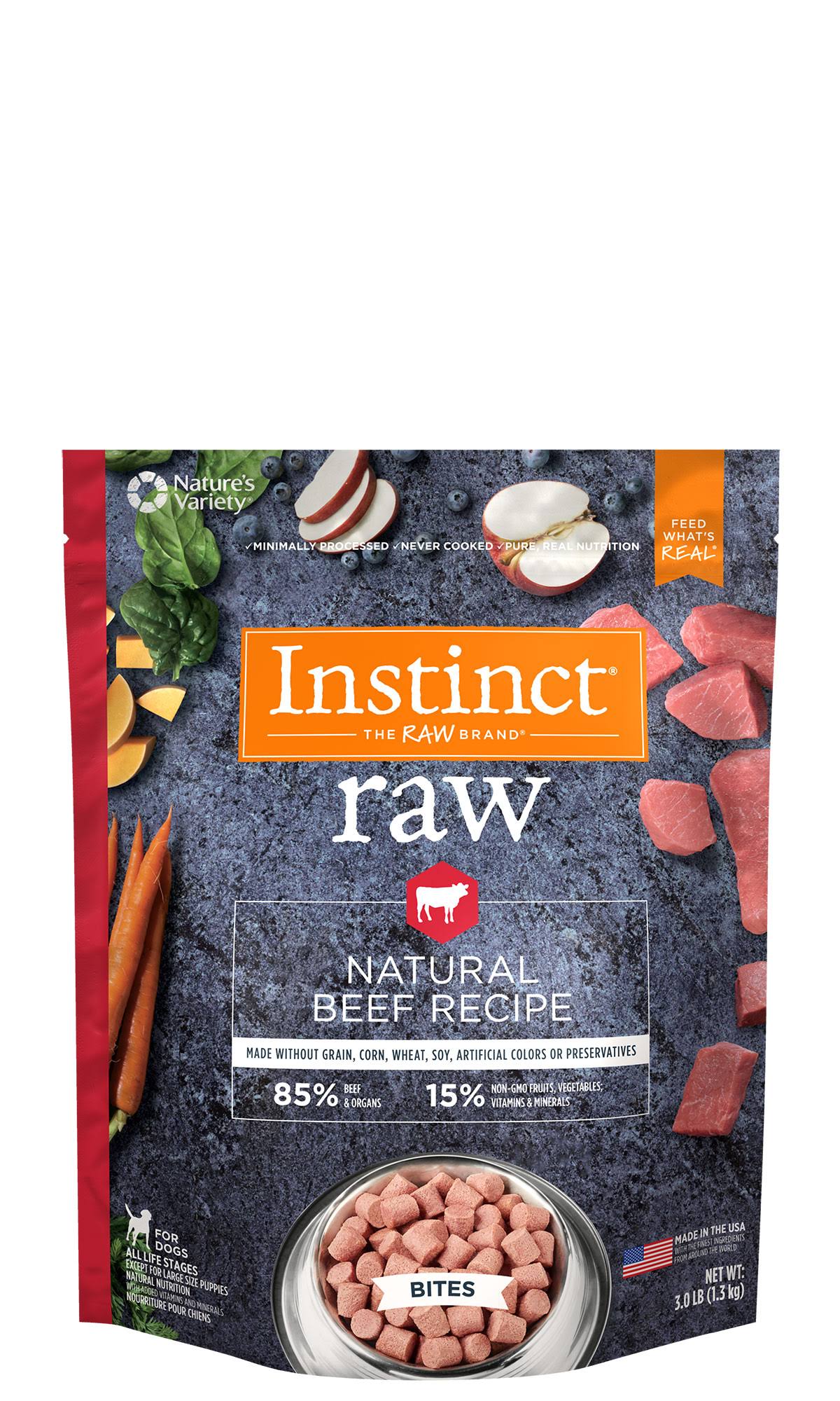Instinct Frozen Raw Bites Grain Free Real Beef Recipe Dog Food, 3 lbs.