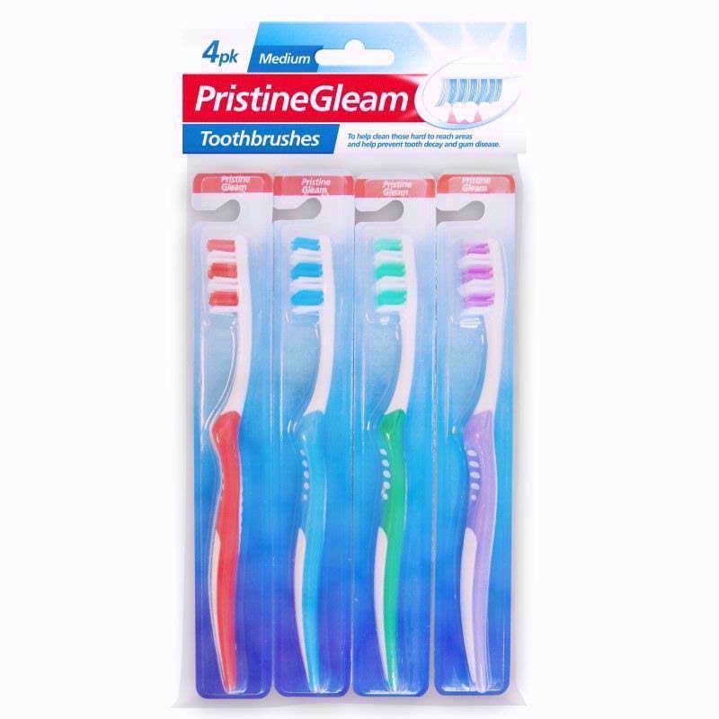 Pristine Gleam Toothbrushes - Medium, 4pk