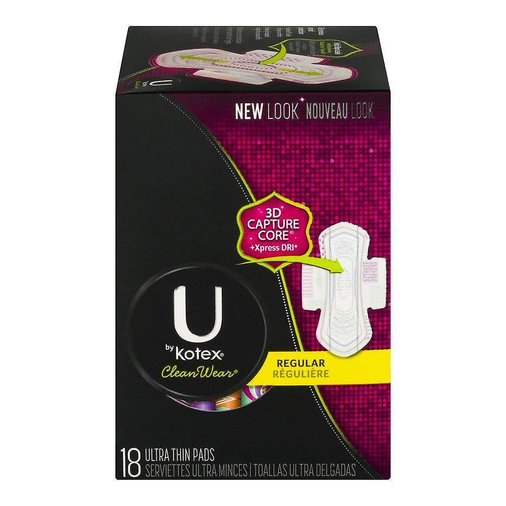 U by Kotex Clean Wear Regular Ultra Thin Pads - with Wings, 18pk