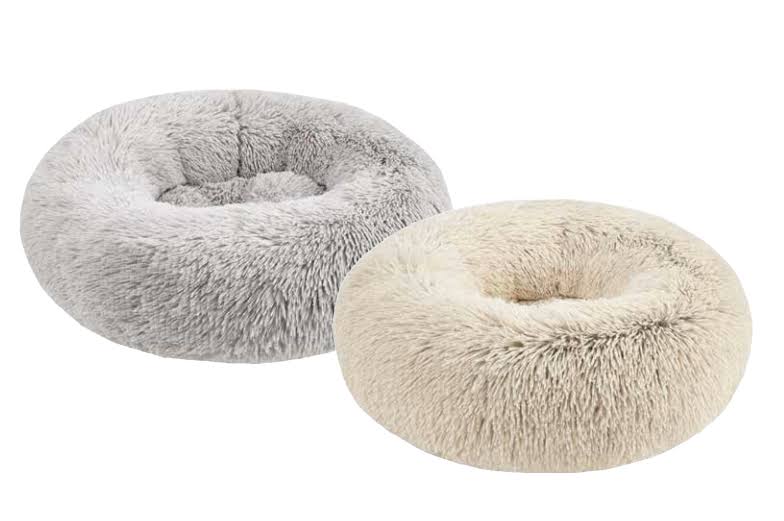 Petcrest Shaggy Fur Donut Bed - Gray Small