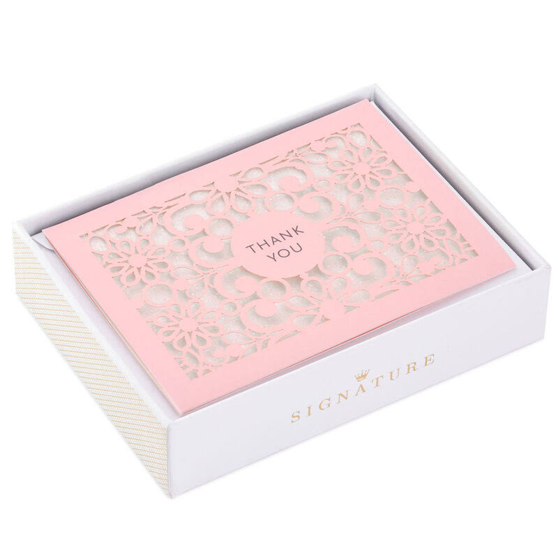 Laser-Cut Pink Floral Blank Thank-You Notes, Box of 8