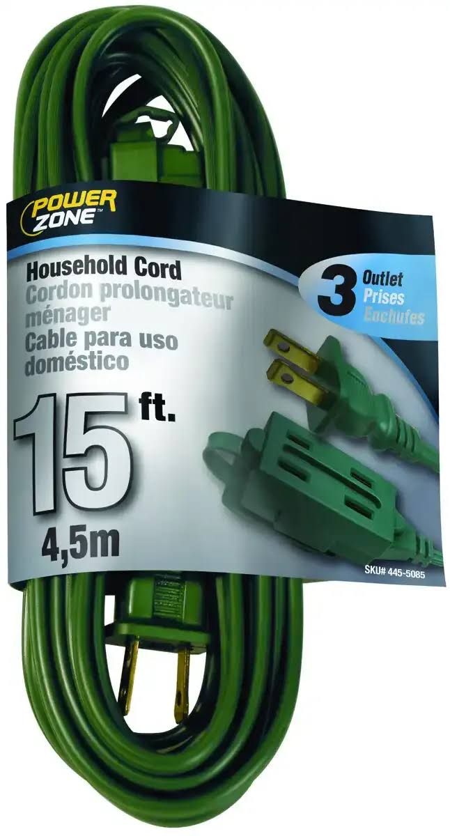 Power Zone OR780615 Extension Cord - 16/2", Green, 15'