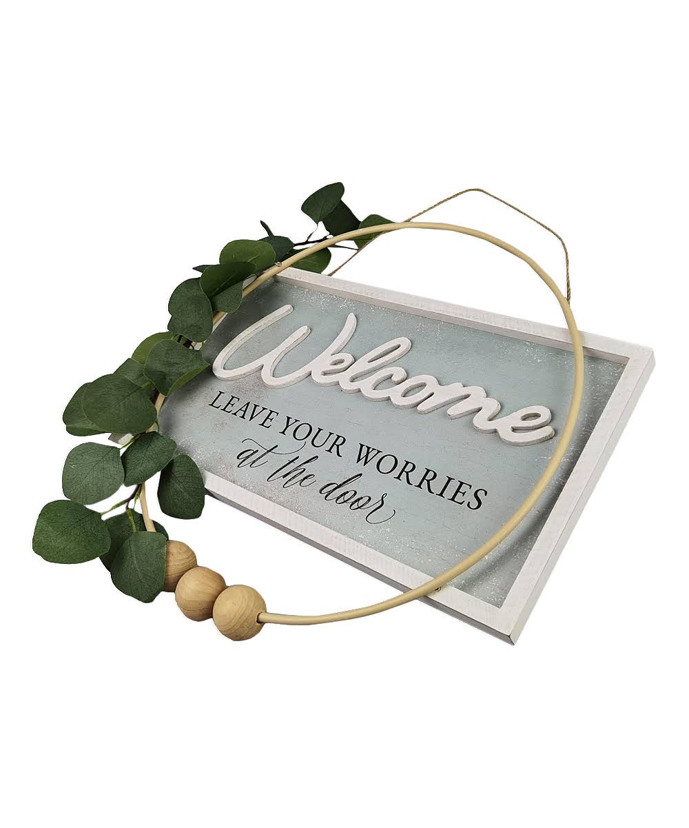 Young's White 'Leave Your Worries' Hoop Wood Sign One-Size