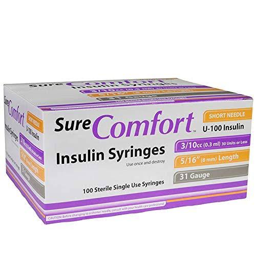Sure Comfort Insulin Syringes - Short Needle, 31 Gauge, 8mm, 100ct