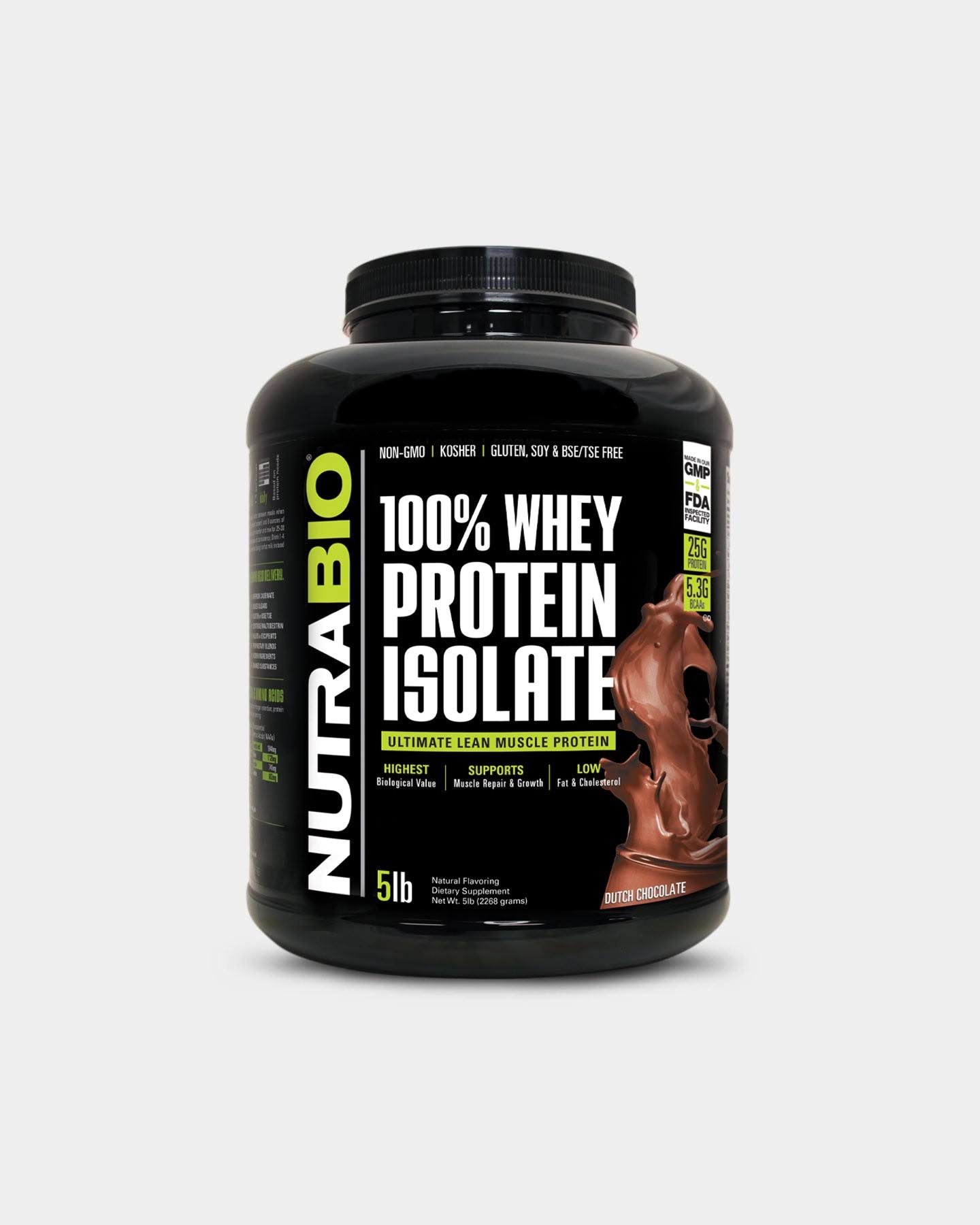 NutraBio 100 Whey Protein Isolate Sports Supplement - Dutch Chocolate, 5lb