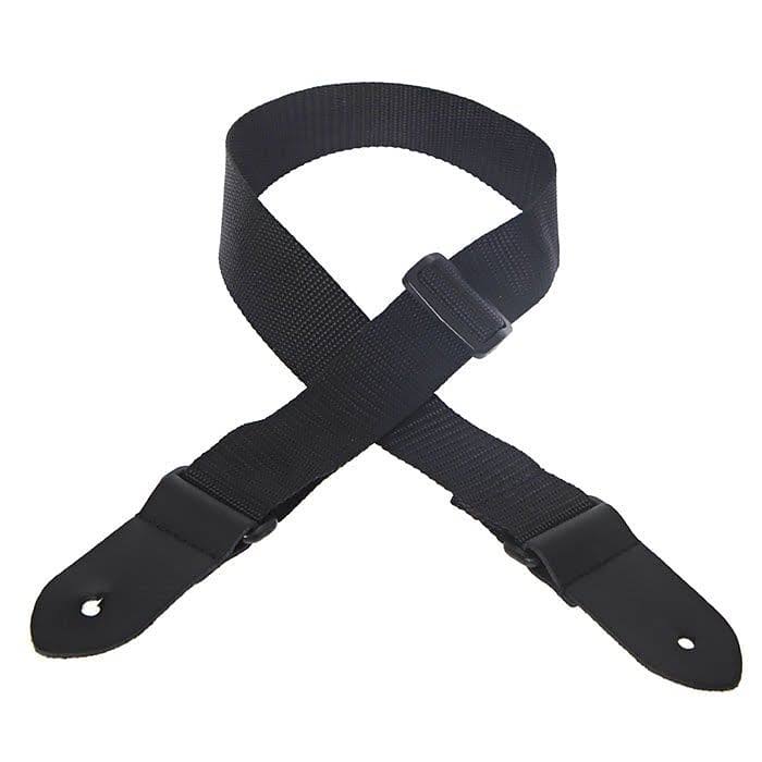 Polyweb Poly Pro Guitar Strap - with Tri Glide & Leather Ends, Black