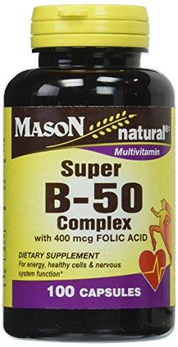 Mason Natural Super B-50 Complex Supplement - With 400mcg Folic Acid, 100 Capsules