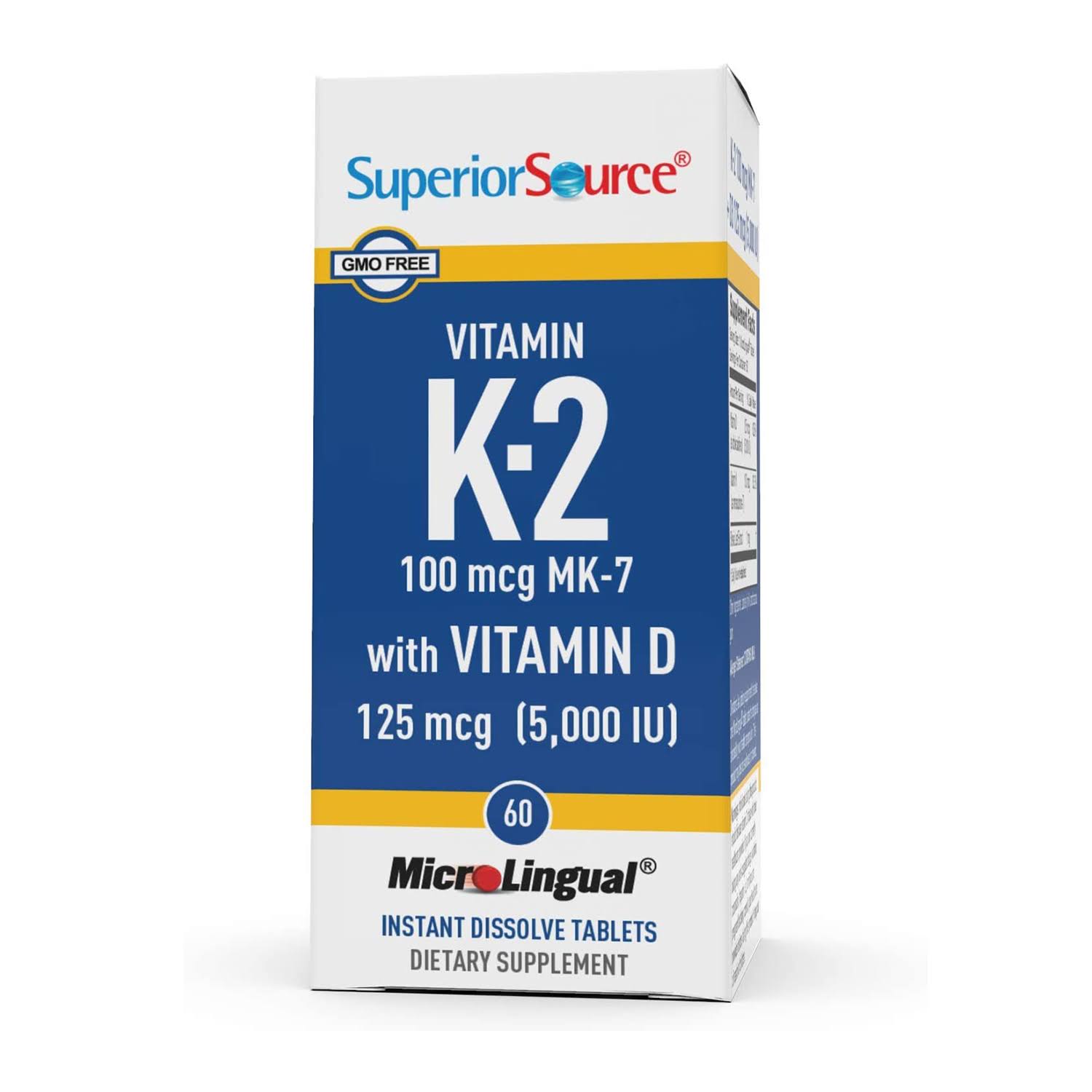 Superior Source K2 (MK-7) 100 mcg with Vitamin D3 (5000 IU) - 60 Count