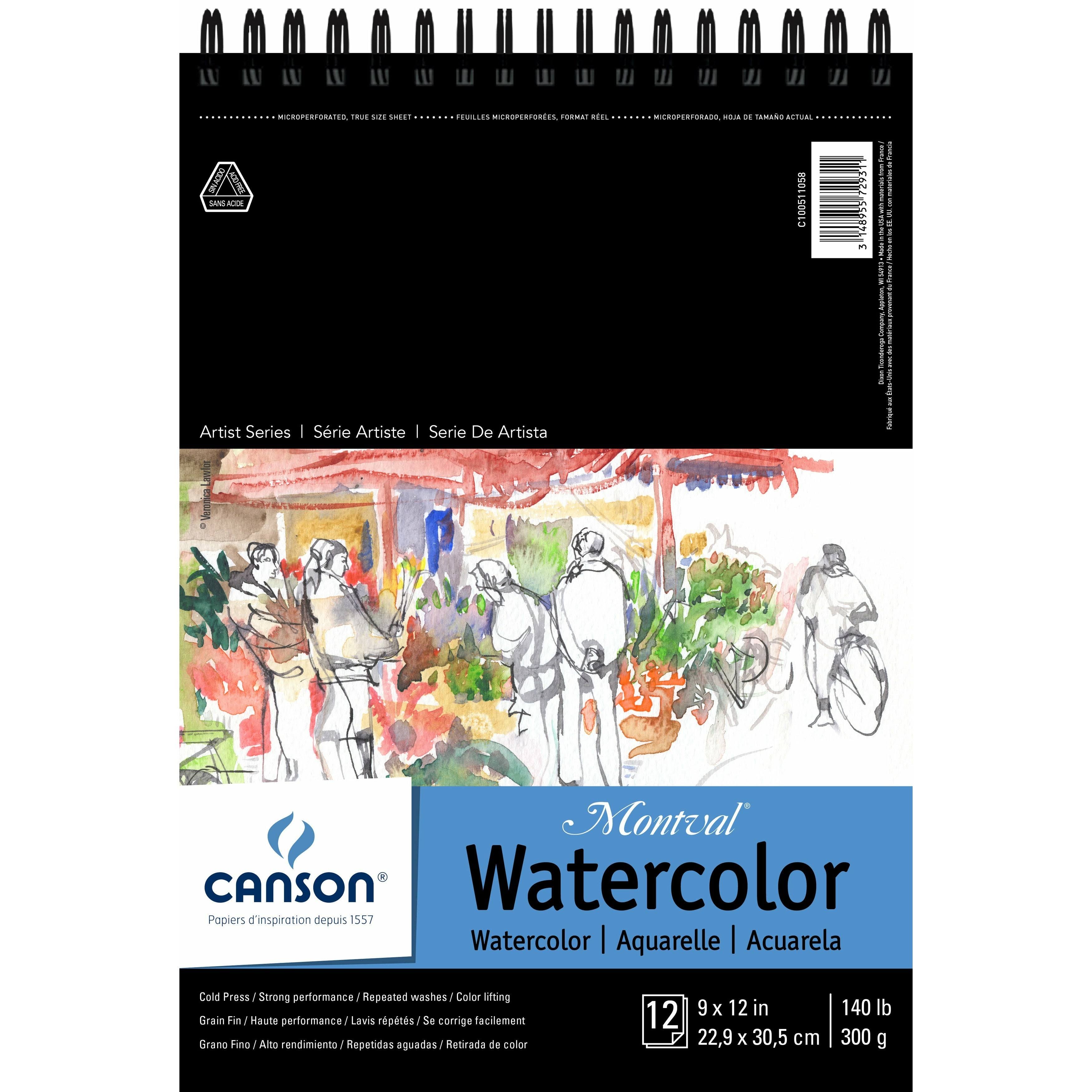Canson Top Spiral Bound Watercolor Pad - 12 Sheets, 9" X 12"