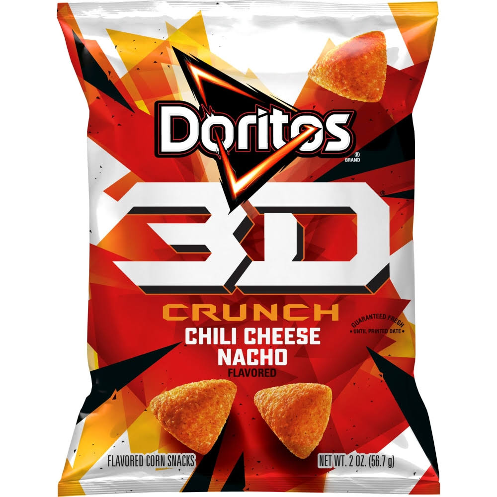 Doritos 3D Crunch Chili Cheese Nacho Flavored Corn Snacks, 2 oz