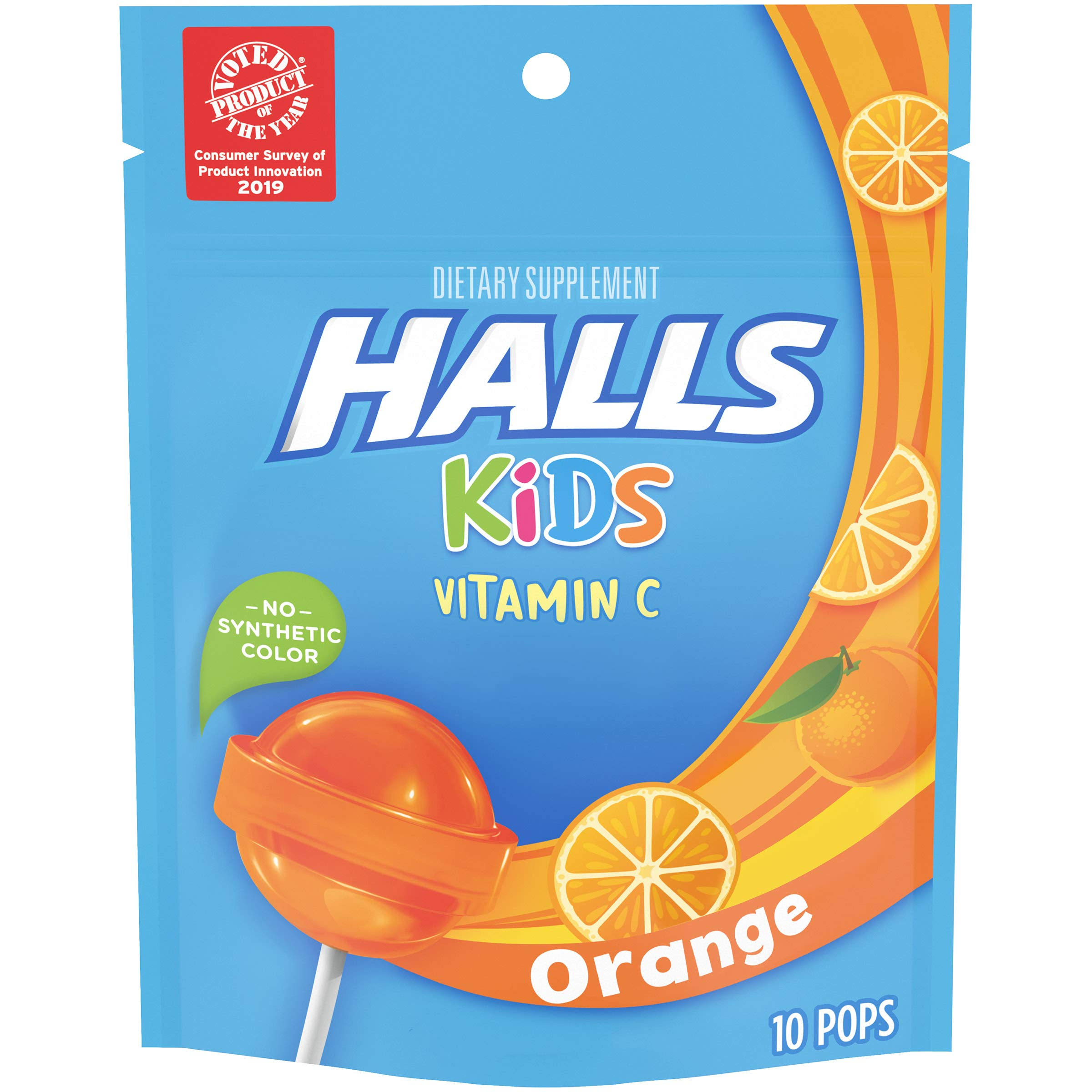Halls Kids Pops Vitamin C Pops - Orange, 10 Pops