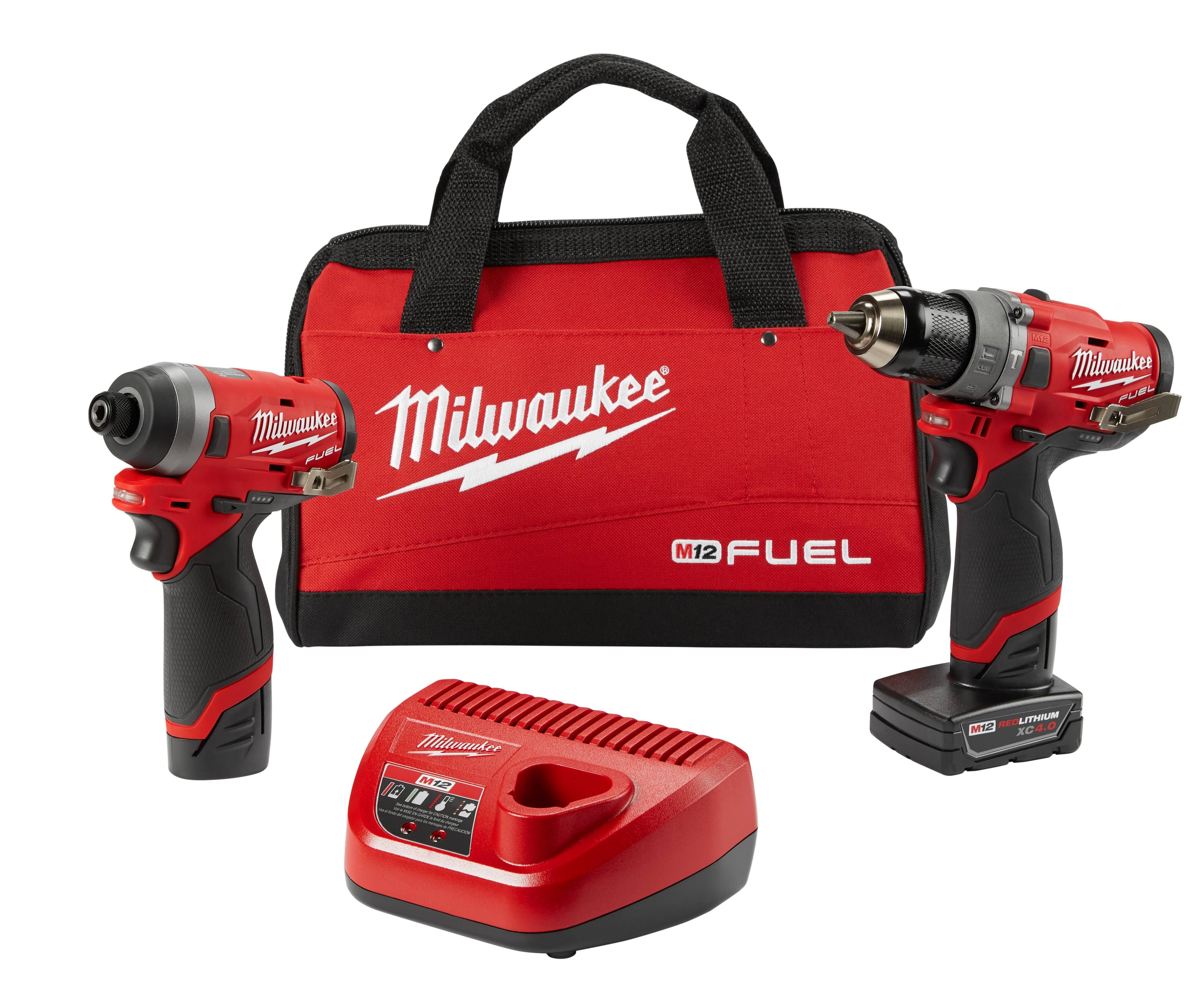 Milwaukee M12 FUEL Lithium-Ion Brushless Cordless Hammer Drill and Impact Driver Combo Kit - 12v, 2pcs, with Batteries and Bag