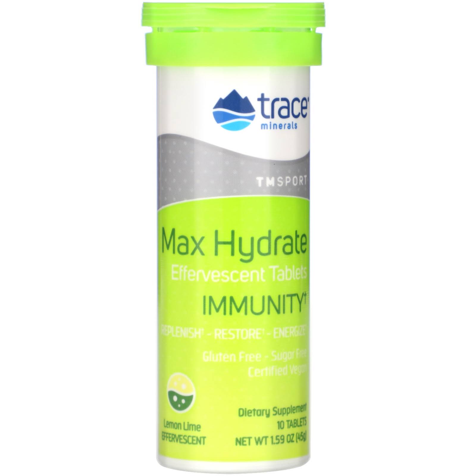 Max Hydrate Immunity Effervescent Tablets Lemon Lime Trace Minerals Research