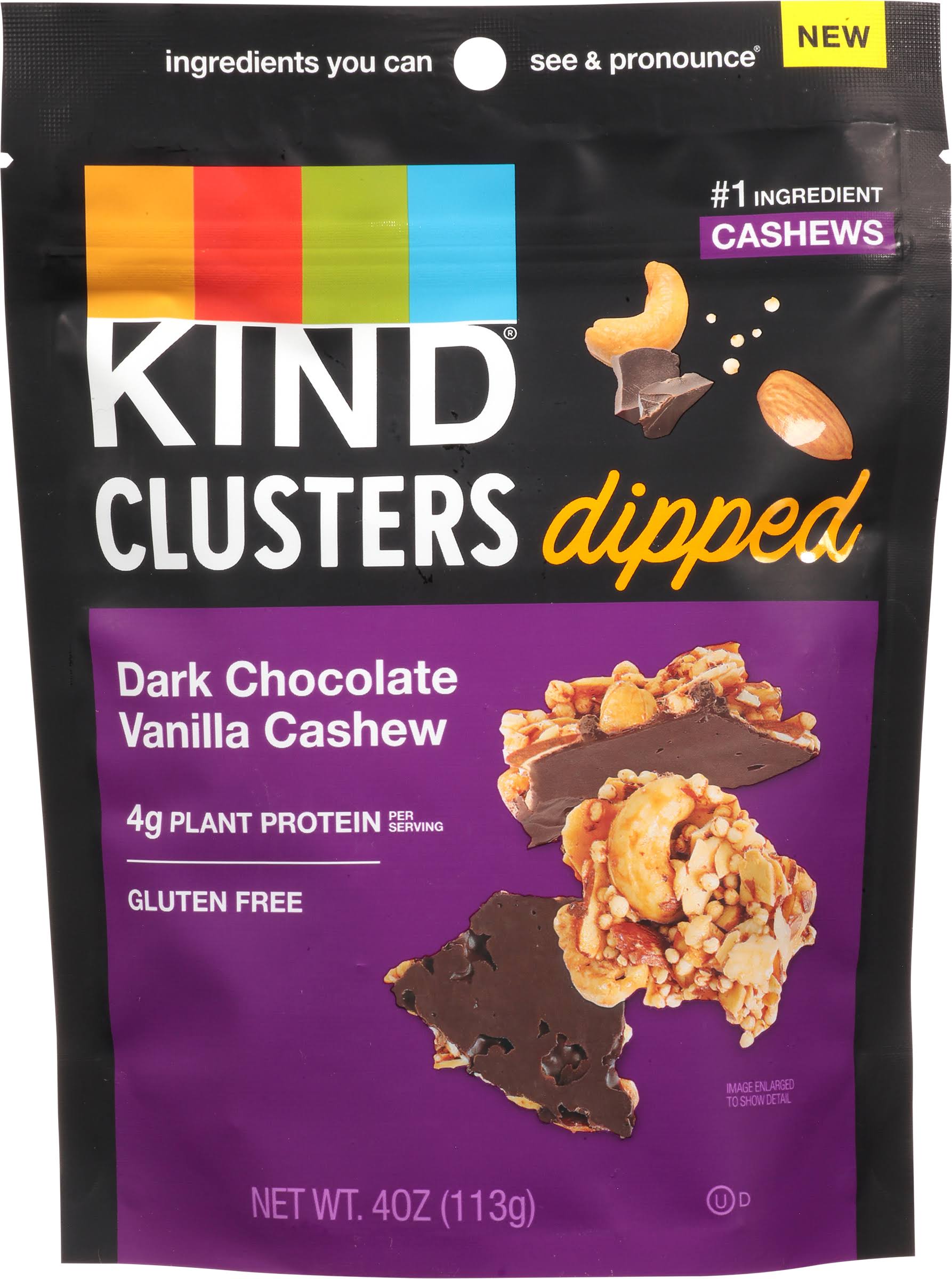 Kind Clusters, Dark Chocolate Vanila Cashew, Dipped - 4 oz