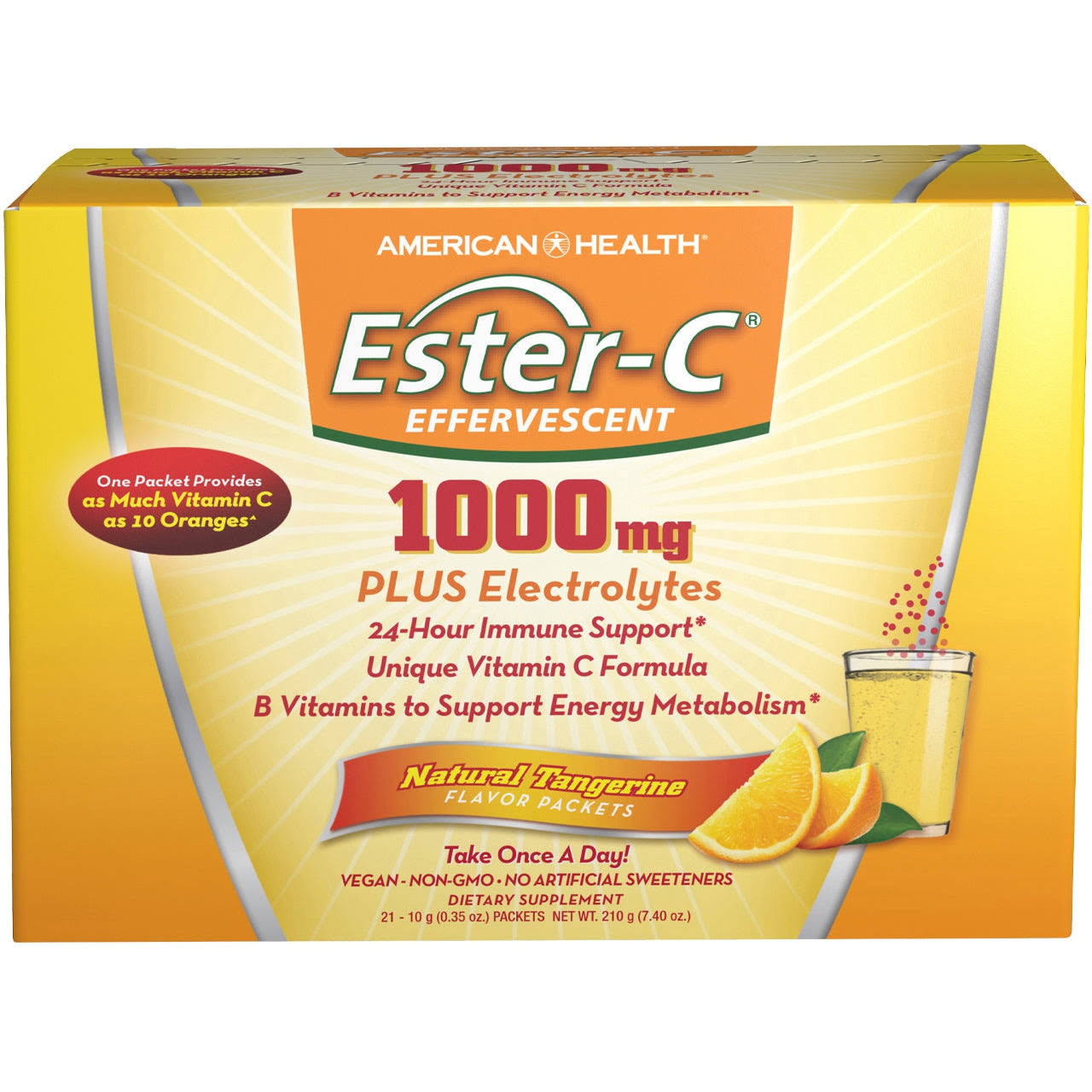 American Health Ester-C 1000 MG Effervescent 21 Packets Tangerine