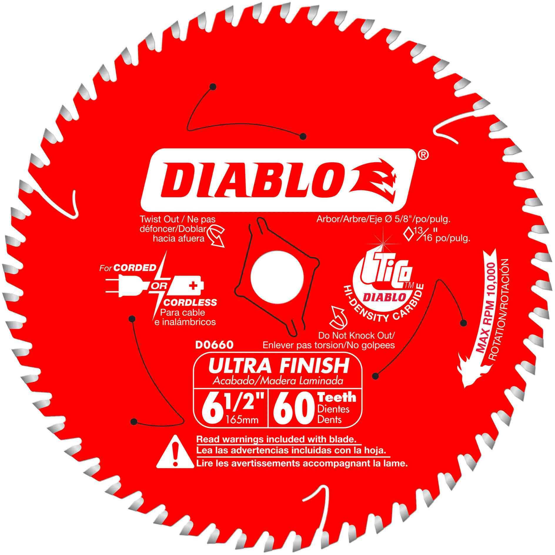 Diablo Ultra Finish Circular Saw Blade - 6 1/2", 60T