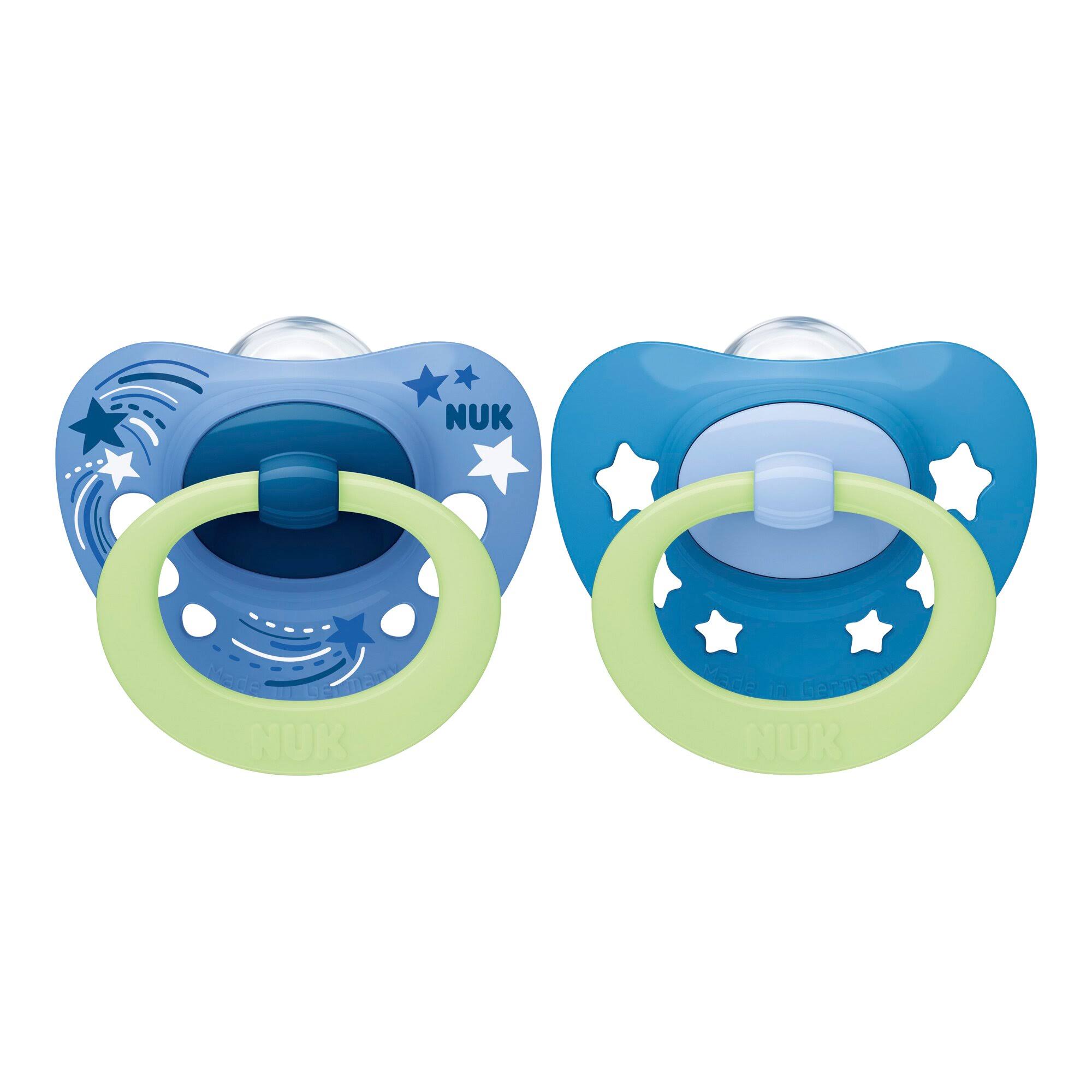 NUK Signature Night Blue Silicone Soother Size 0-6 Months 2pcs